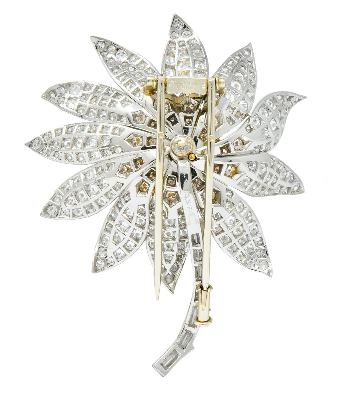 Boucheron Paris 1960's 8.60 CTW Diamond Sapphire Platinum 18 Karat Gold Flower Brooch - Wilson's Estate Jewelry