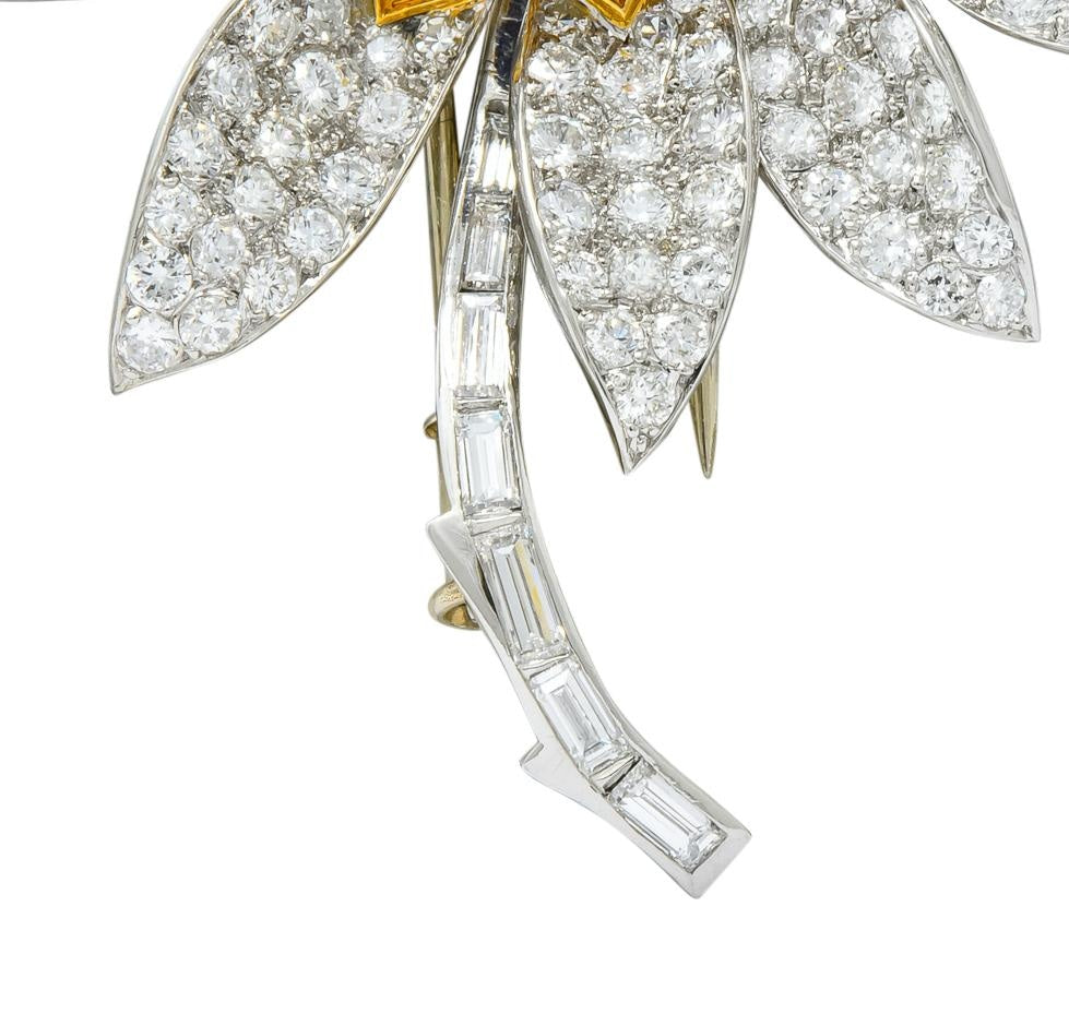 Boucheron Paris 1960's 8.60 CTW Diamond Sapphire Platinum 18 Karat Gold Flower Brooch - Wilson's Estate Jewelry