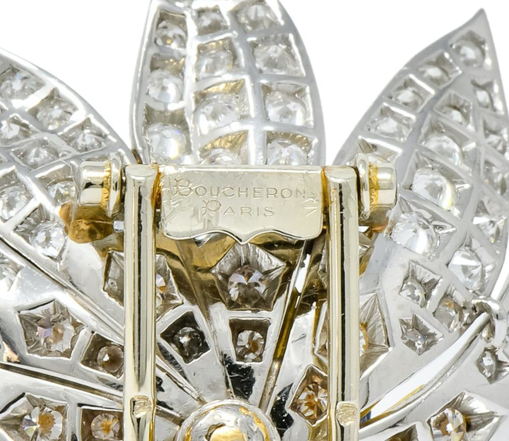 Boucheron Paris 1960's 8.60 CTW Diamond Sapphire Platinum 18 Karat Gold Flower Brooch - Wilson's Estate Jewelry