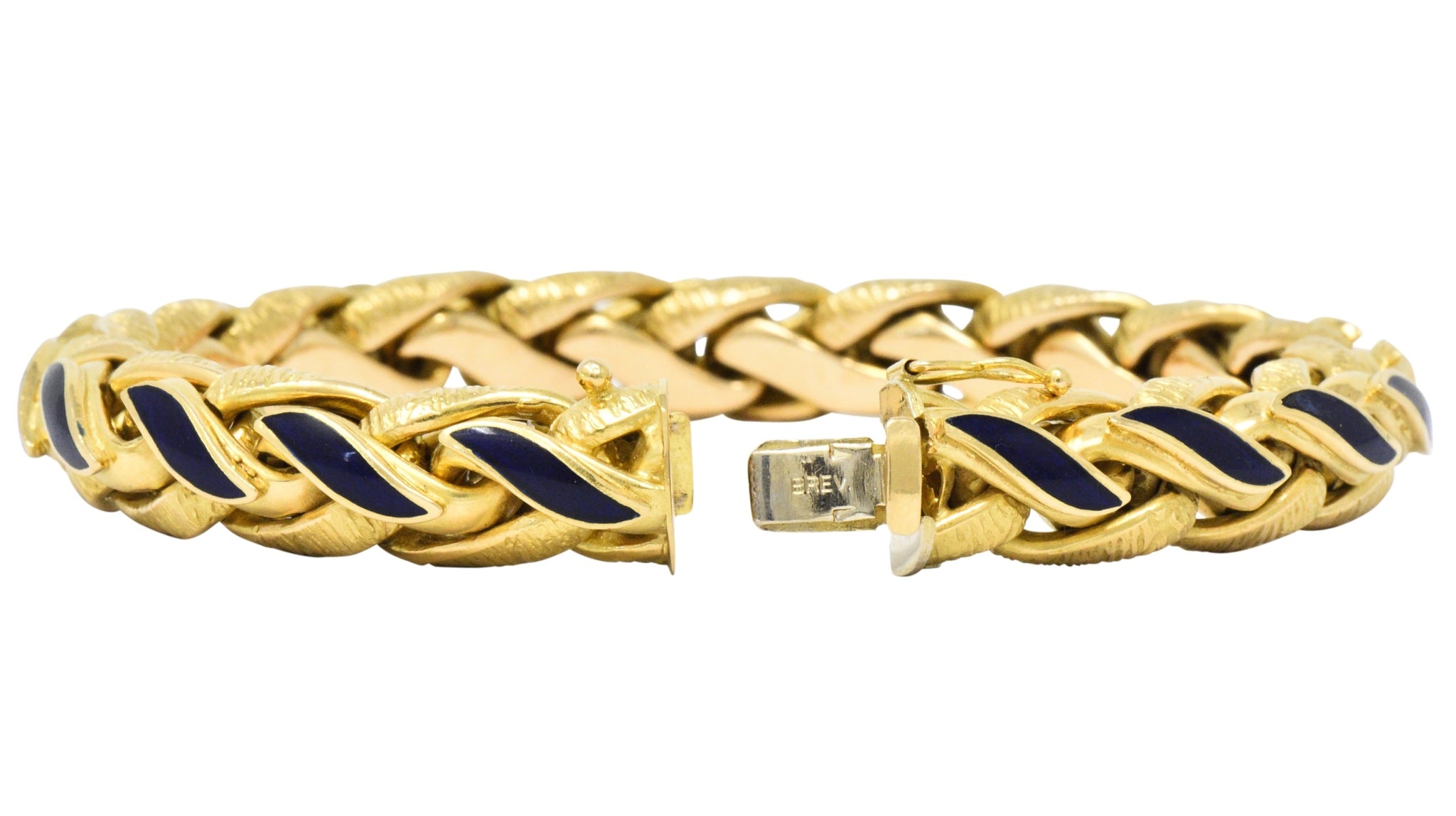 Brevetto Retro Enamel 18 Karat Gold Italian Braided Wheat Bracelet - Wilson's Estate Jewelry