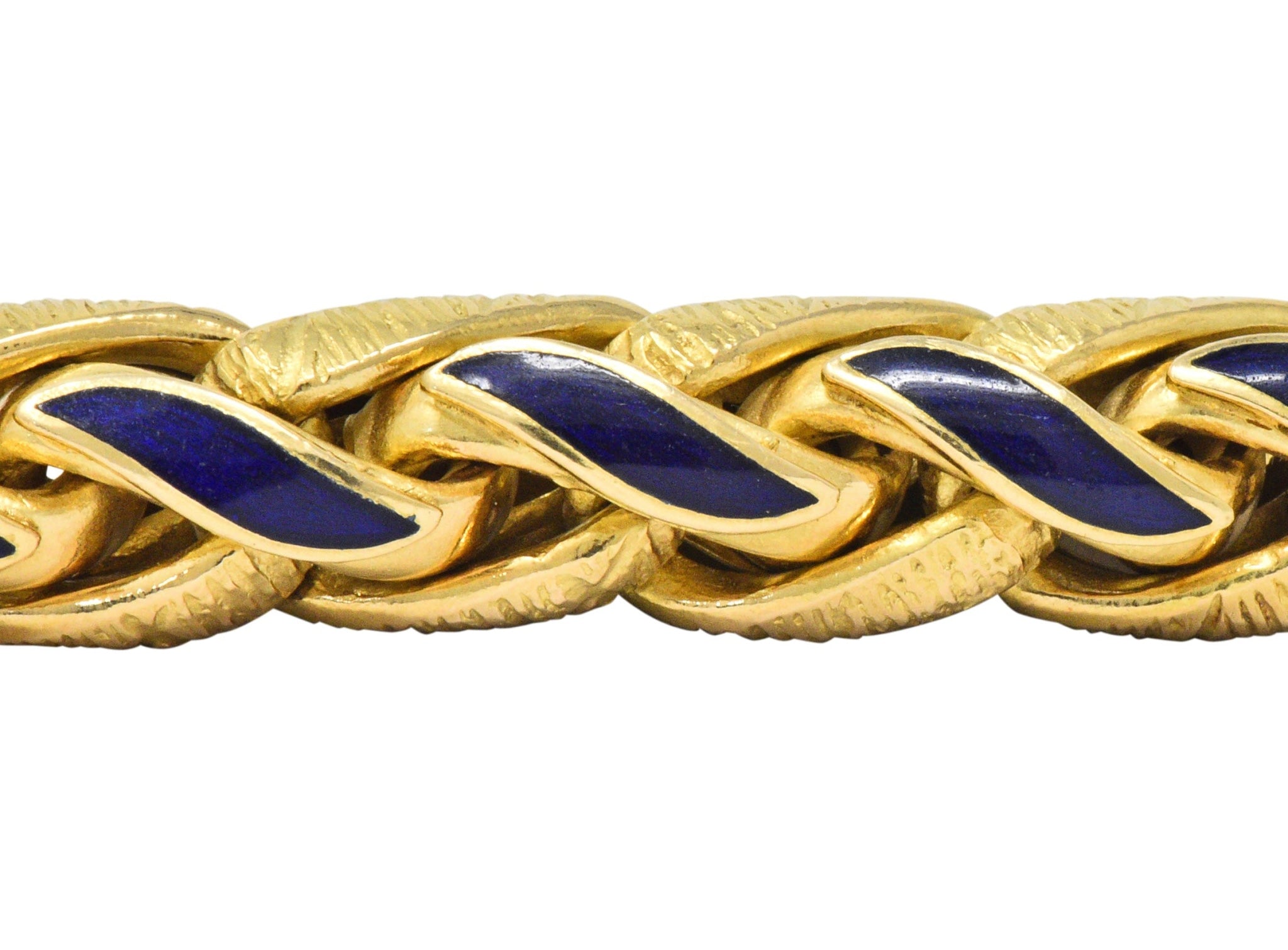 Brevetto Retro Enamel 18 Karat Gold Italian Braided Wheat Bracelet - Wilson's Estate Jewelry