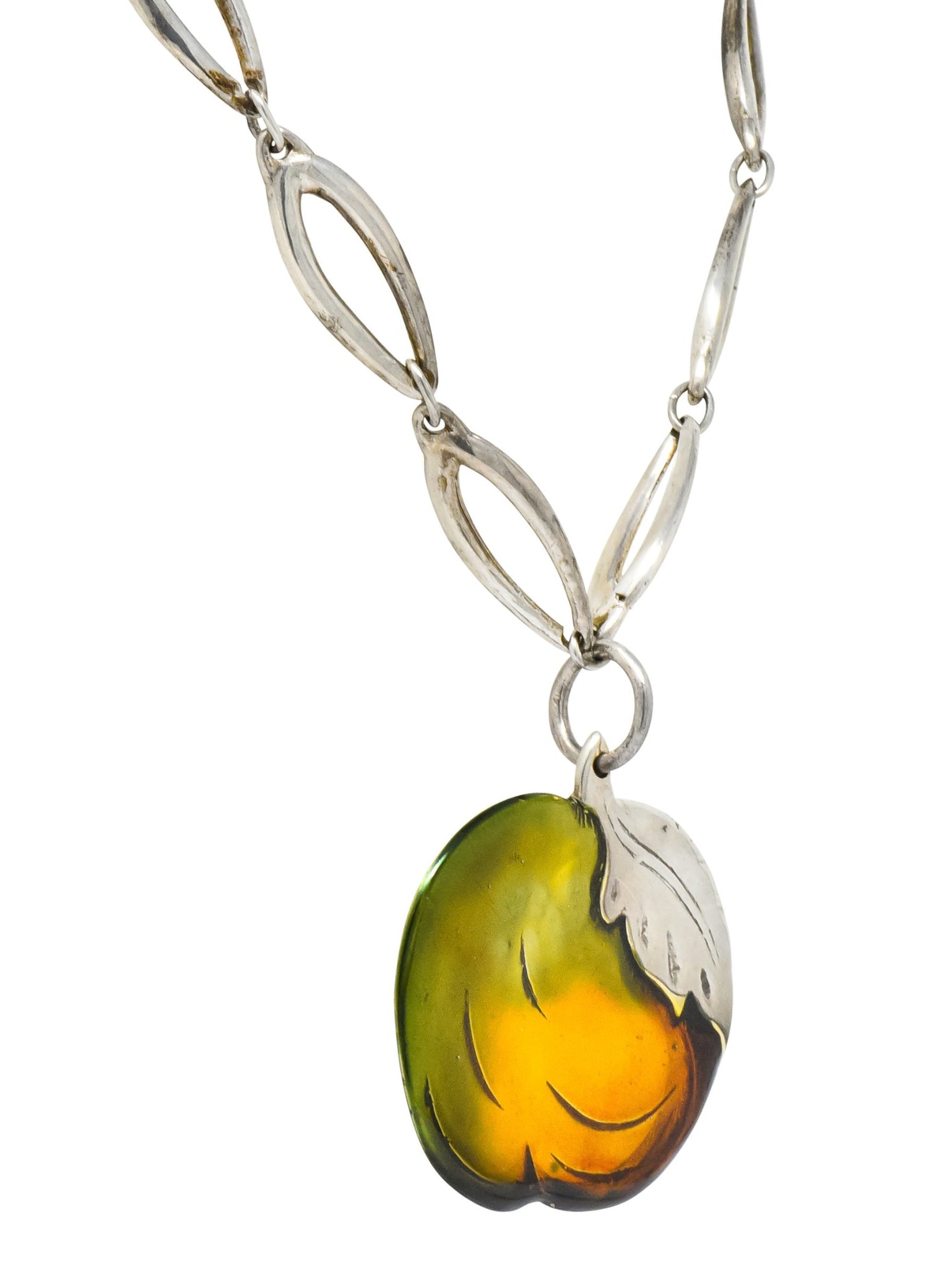 Buccellati Bold Enamel Sterling Silver Vintage Drop Pendant Necklace - Wilson's Estate Jewelry