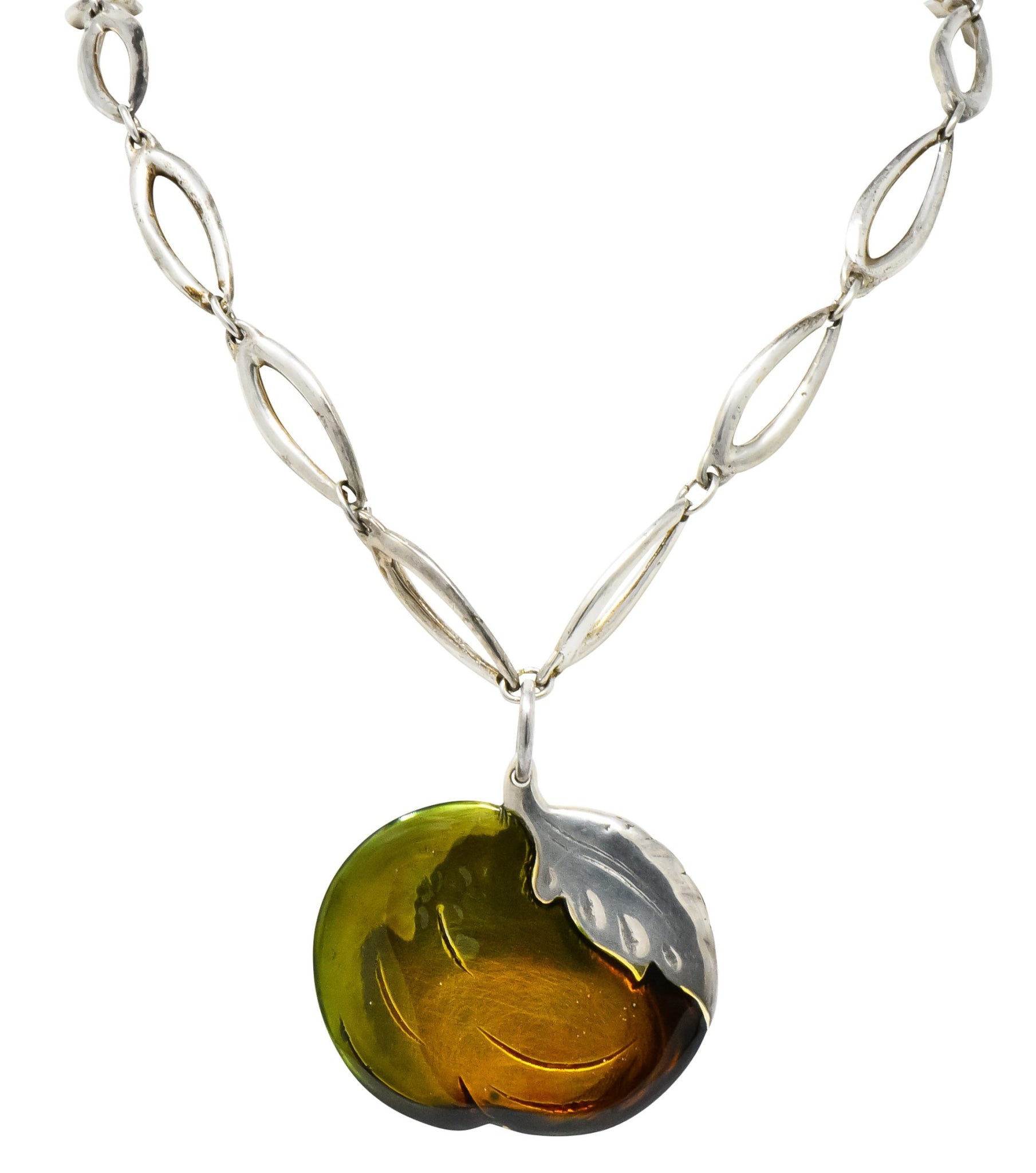 Buccellati Bold Enamel Sterling Silver Vintage Drop Pendant Necklace - Wilson's Estate Jewelry