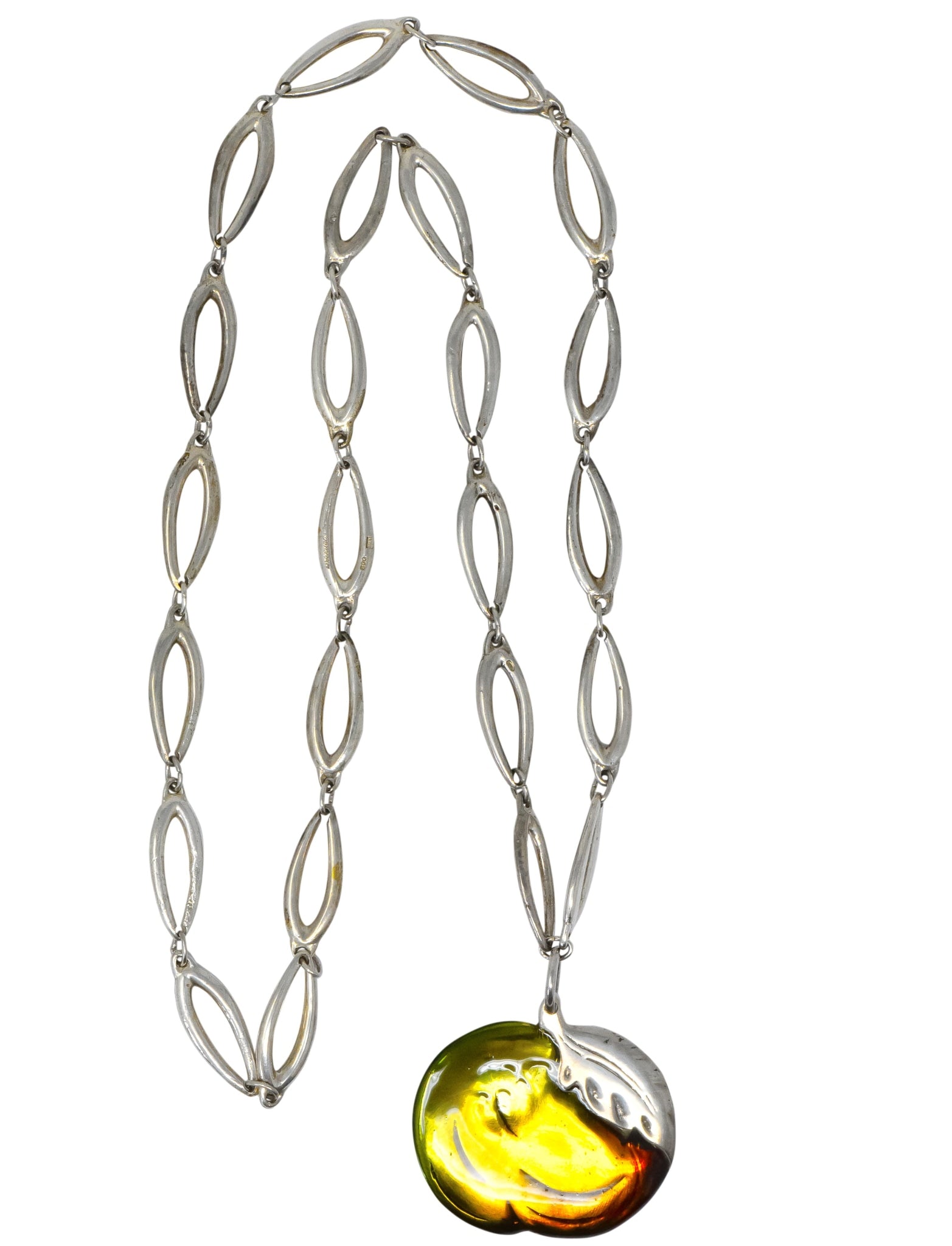 Buccellati Bold Enamel Sterling Silver Vintage Drop Pendant Necklace - Wilson's Estate Jewelry