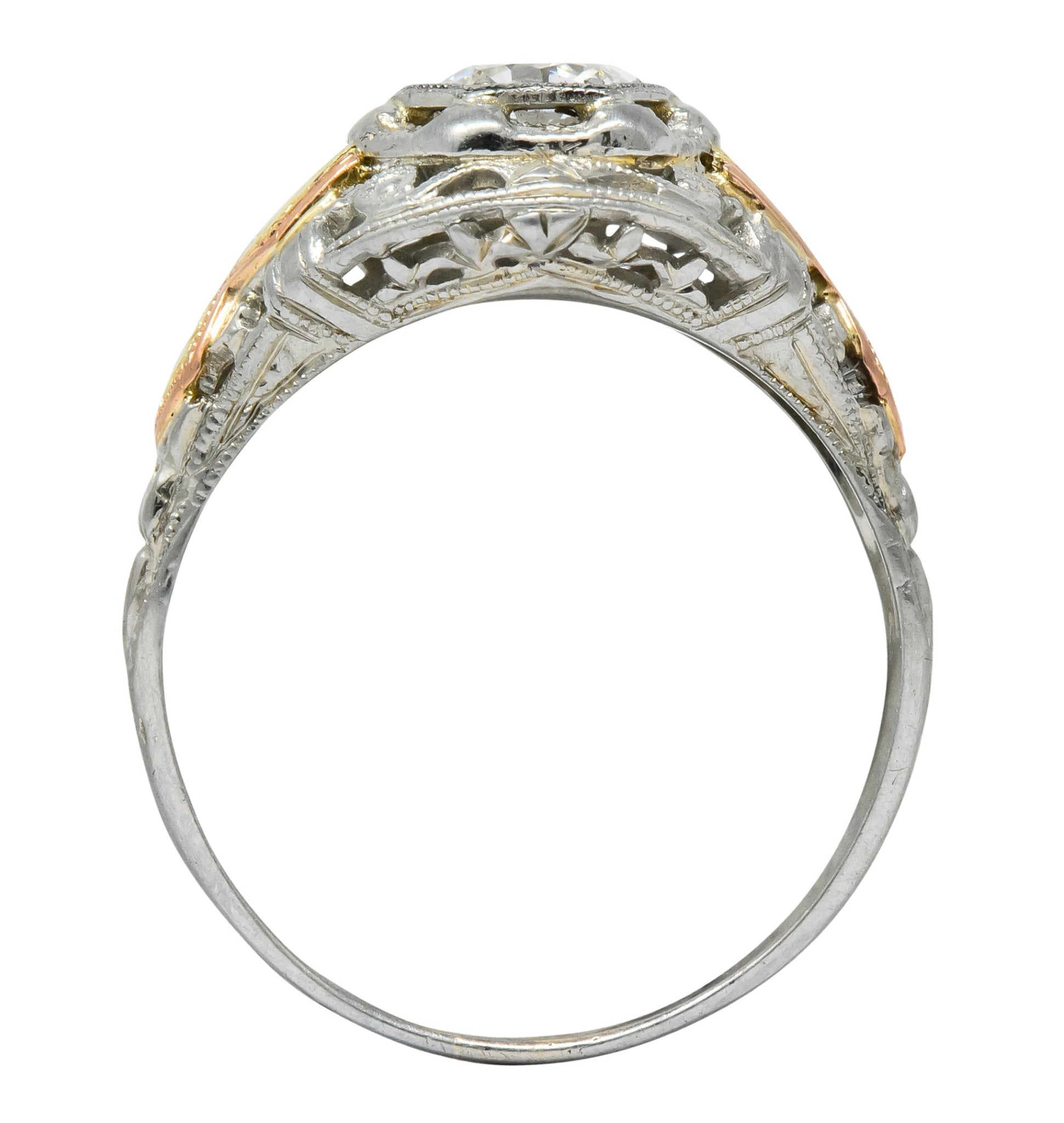 Bud & Blossom Art Deco 0.42 CTW Diamond 14 Karat Tri-Colored Gold Engagement Ring - Wilson's Estate Jewelry