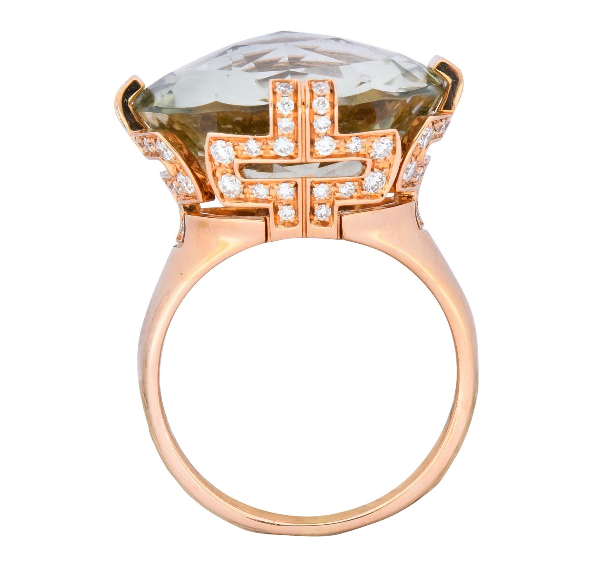 Bulgari Prasiolite Diamond 18 Karat Rose Gold Parentesi Cocktail Ring - Wilson's Estate Jewelry