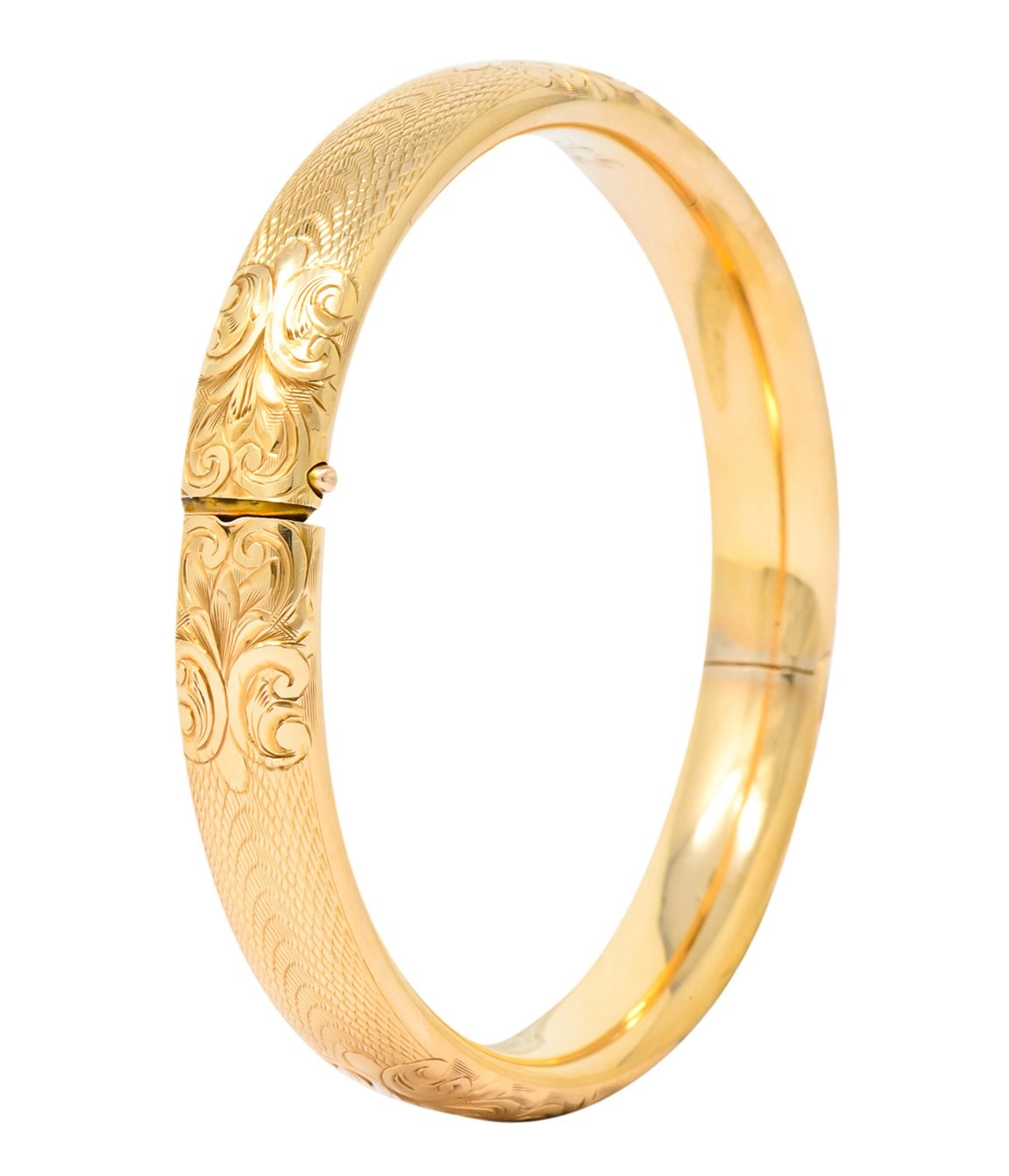 Burstow Kollmar & Co. Victorian 14 Karat Gold Engraved Bangle Bracelet - Wilson's Estate Jewelry