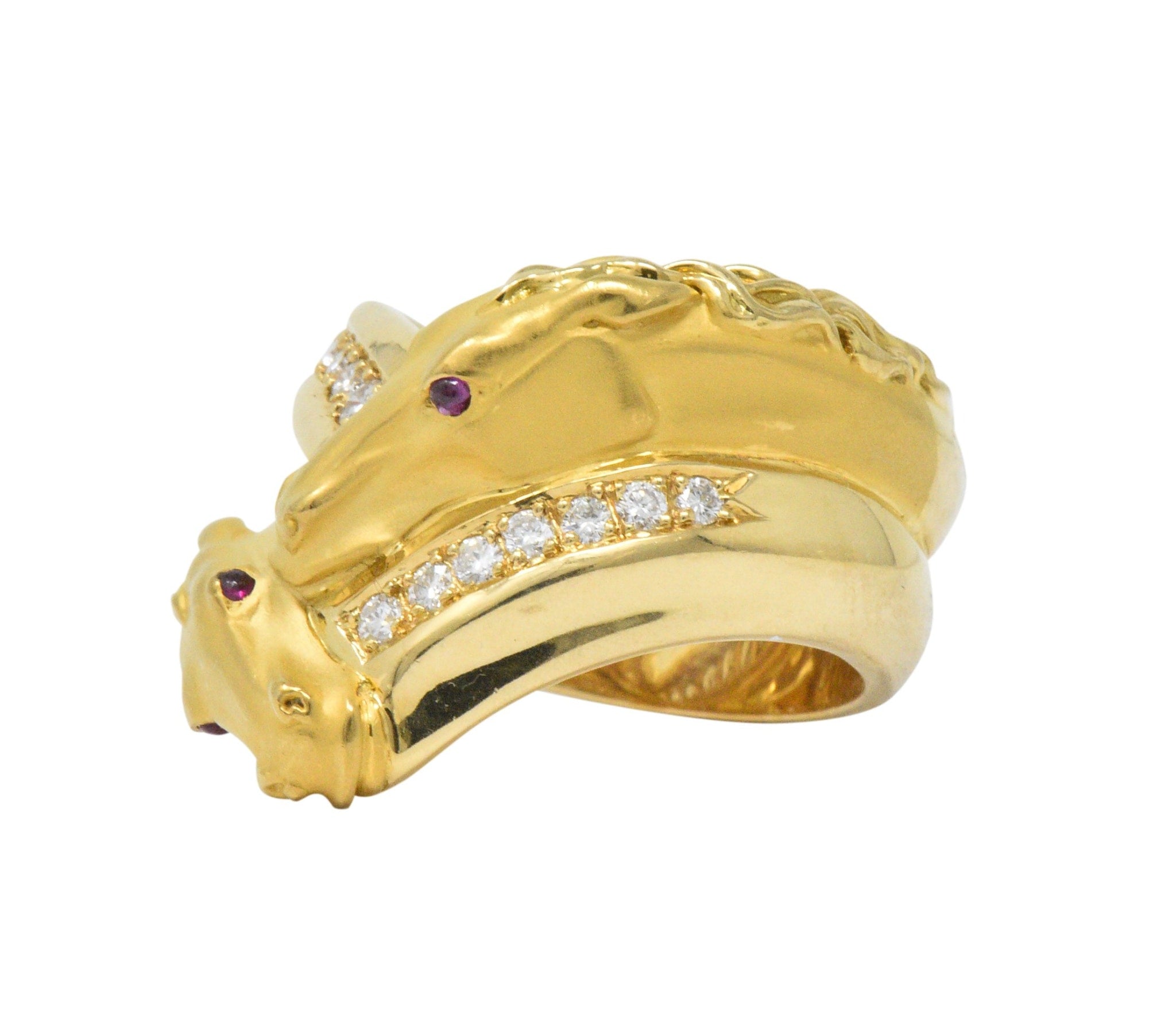 Carrera Y Carrera 0.30 CTW Diamond Ruby 18 Karat Gold Ecuestre Horse Ring Wilson's Estate Jewelry