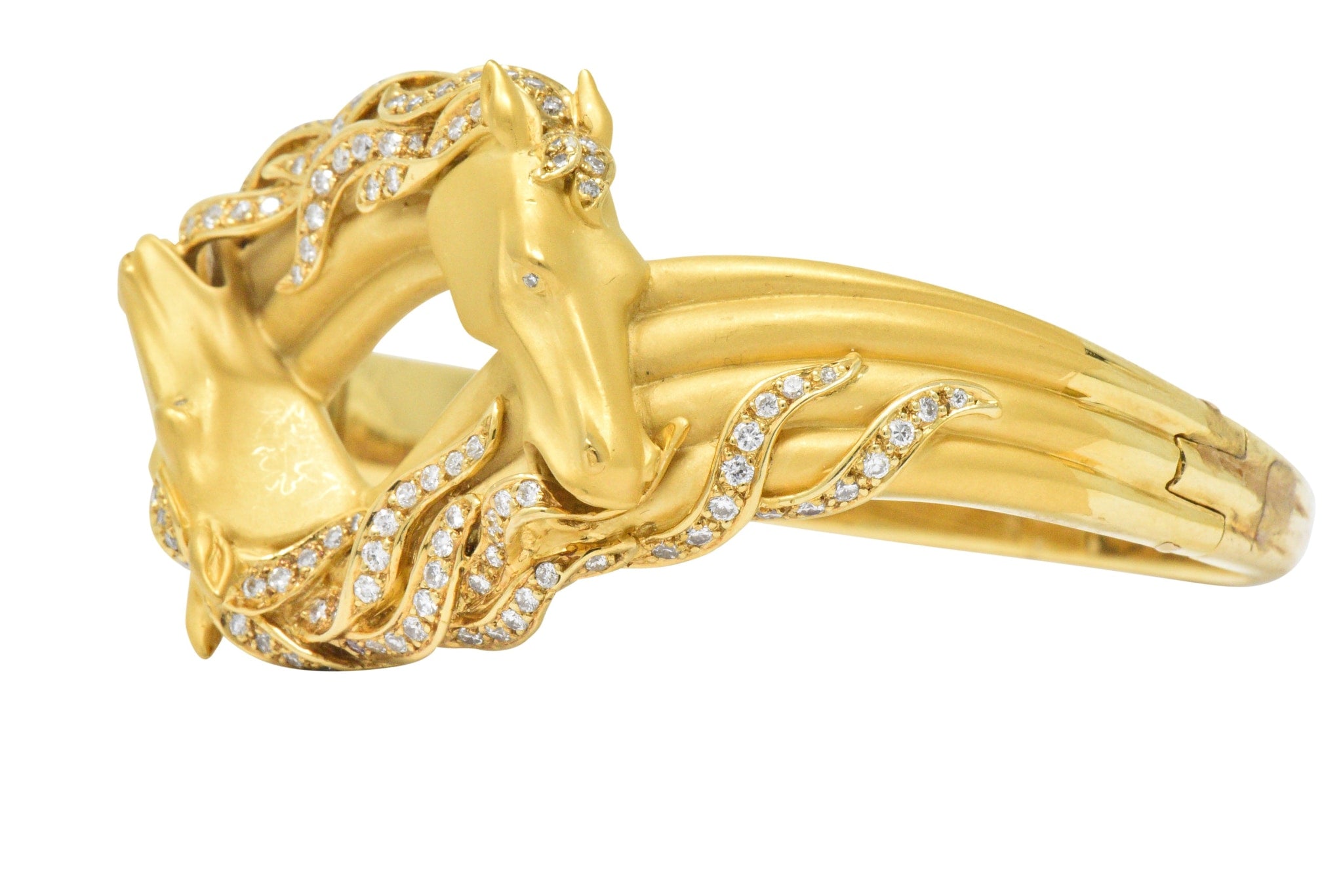 Carrera Y Carrera Ecuestre 1.45 CTW Diamond 18 Karat Horse Gold Bangle Bracelet Wilson's Estate Jewelry