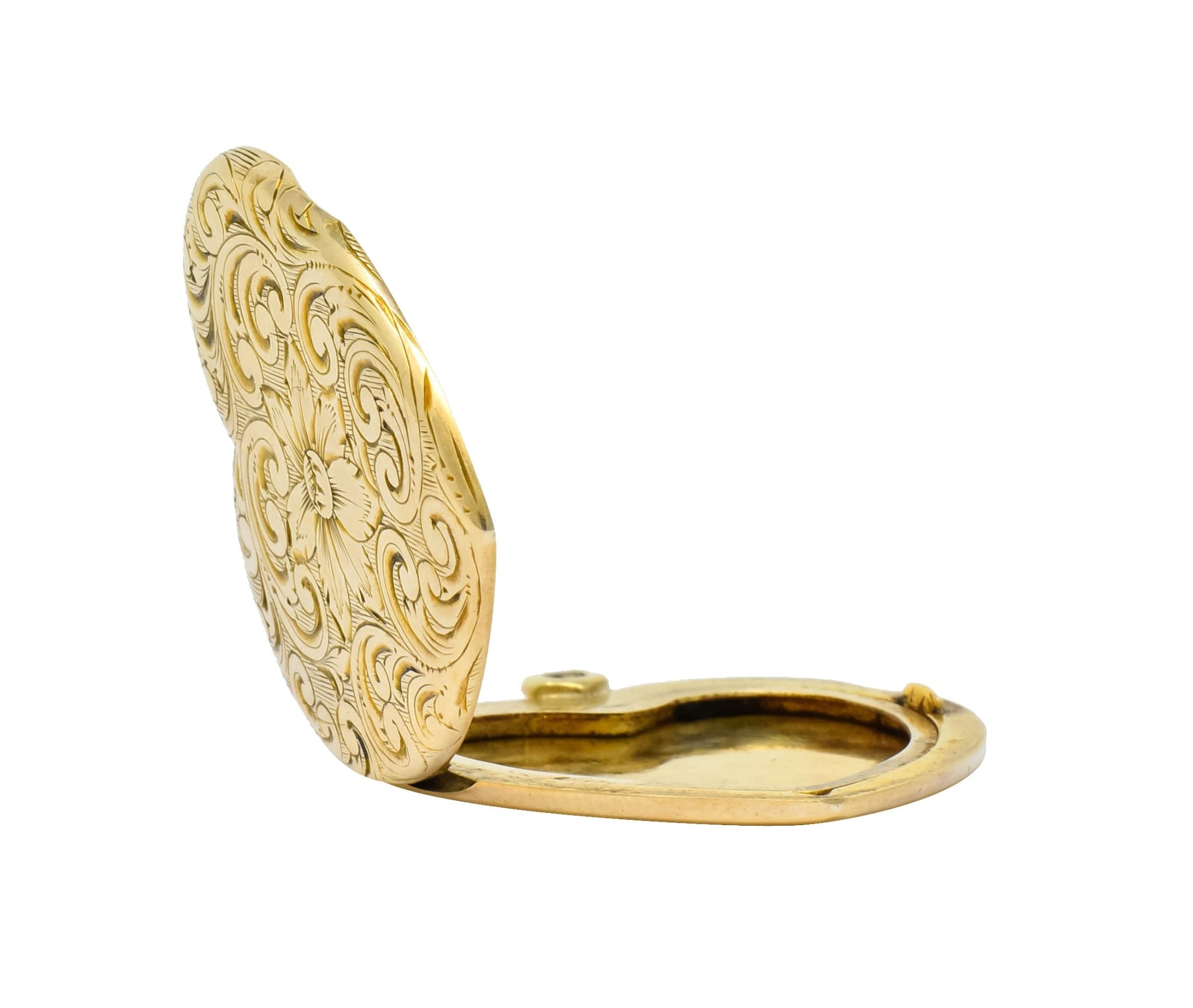 Carrington Co. Art Nouveau 14 Karat Gold Locket Floral Locket Pendant Circa 1900 - Wilson's Estate Jewelry