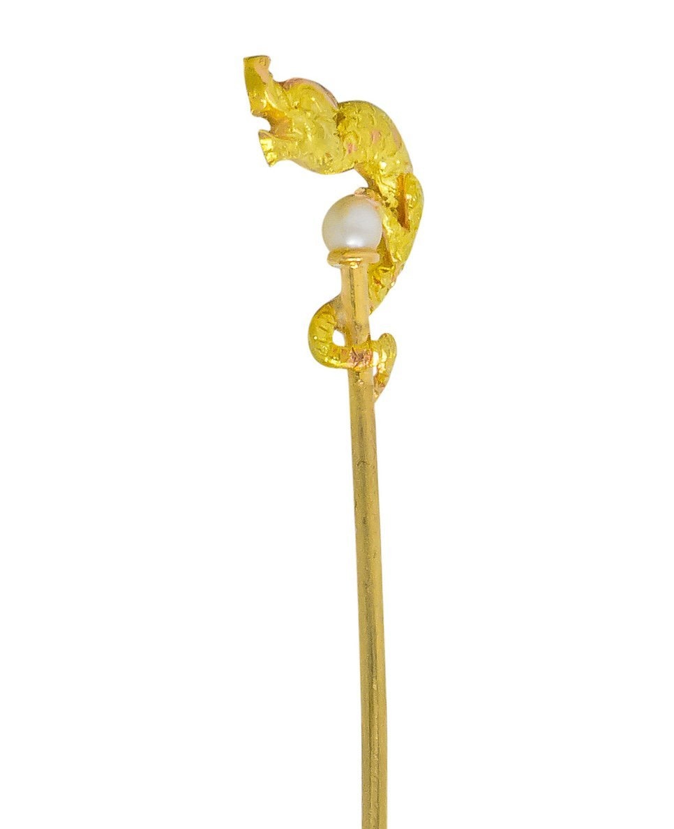 Carter Gough & Co. Edwardian Pearl 14 Karat Tri-Colored Gold Dragon Stickpin - Wilson's Estate Jewelry