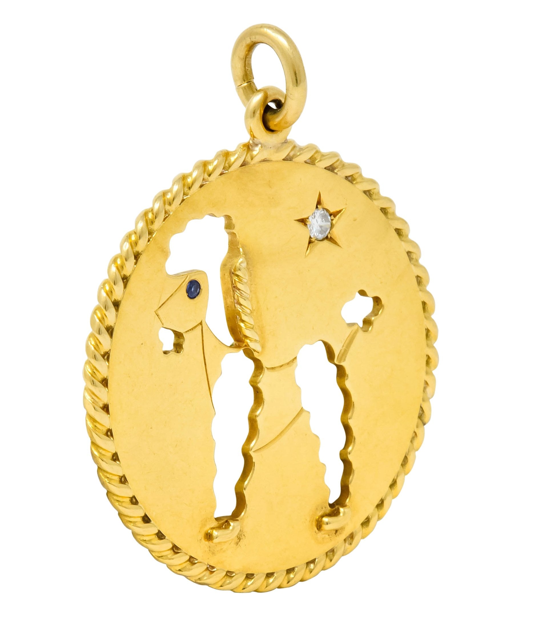 Cartier Mid-Century Diamond Sapphire 18 Karat Gold Large Poodle Dog Pendant Charm - Wilson's Estate Jewelry