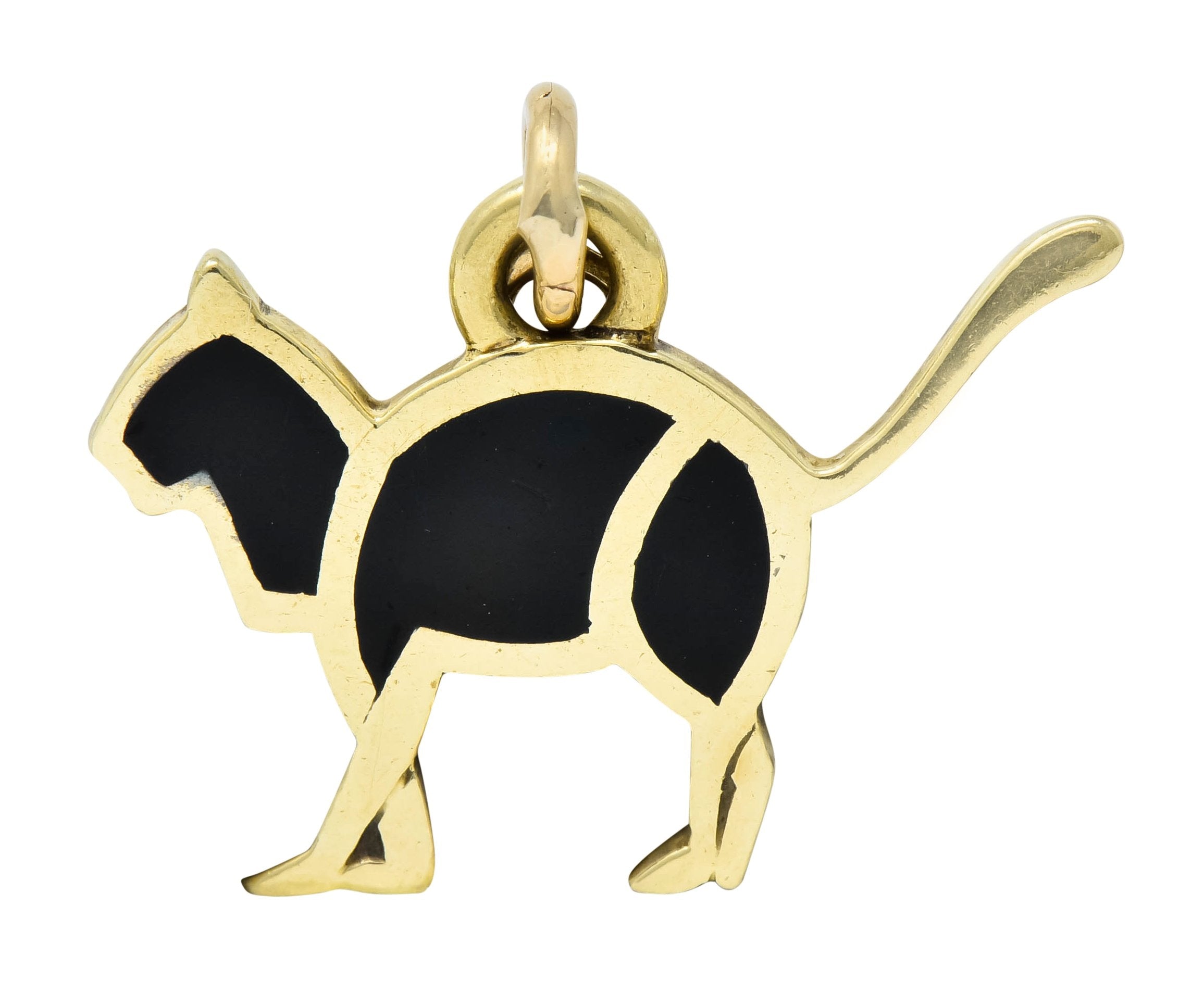 Cartier Vintage Black Enamel 14 Karat Gold Cat Charm - Wilson's Estate Jewelry