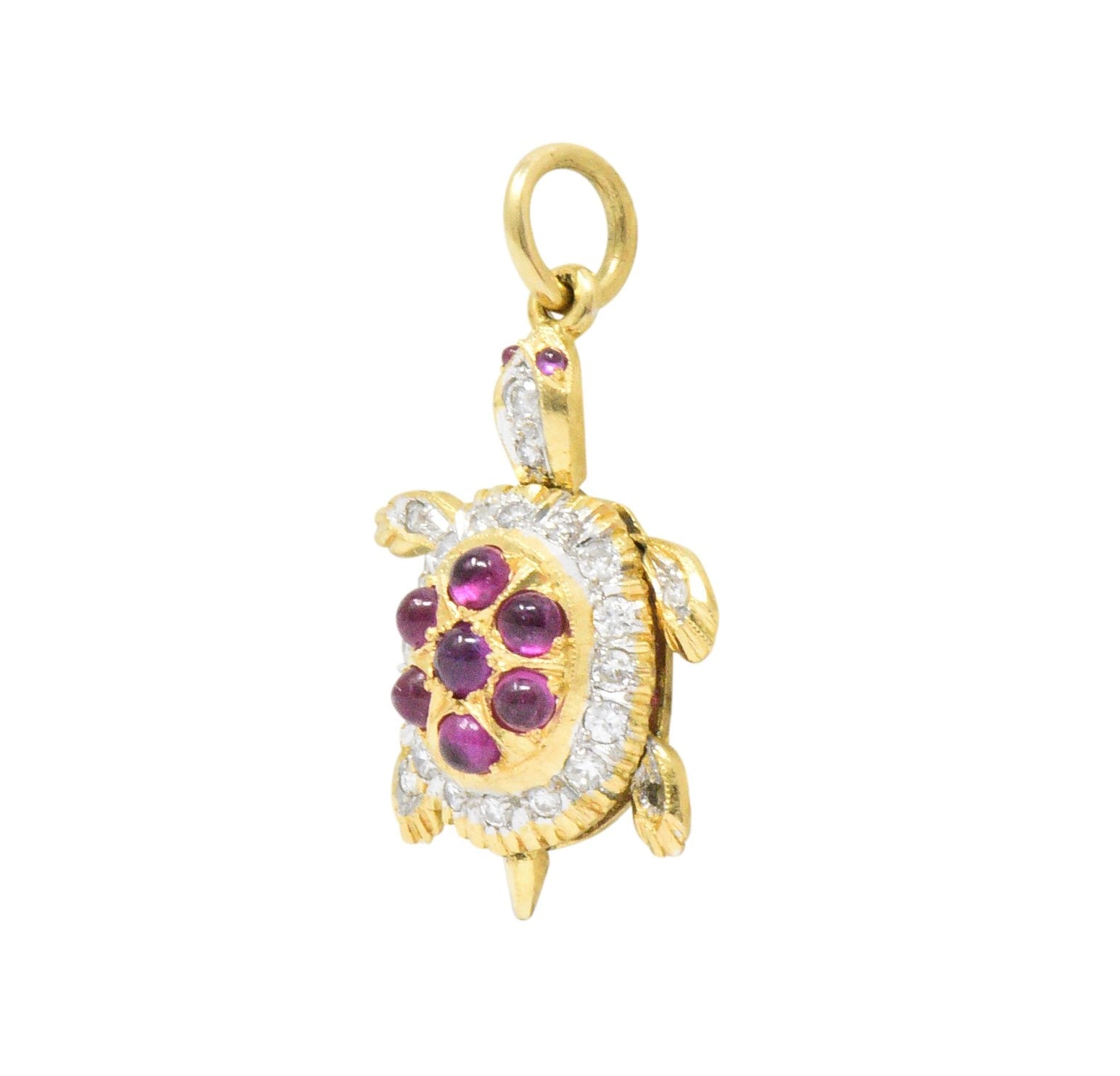 Circa 1980's Vintage 0.56 CTW Diamond Ruby 18 Karat Gold Turtle Charm Wilson's Estate Jewelry