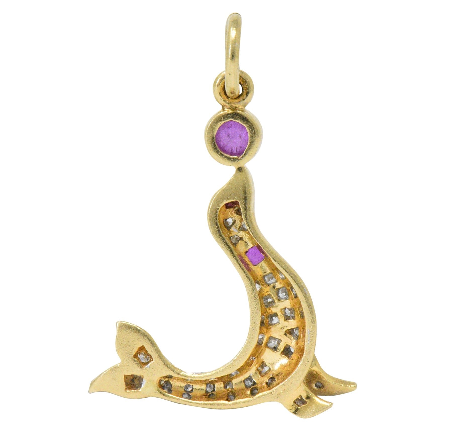 1980's Vintage 0.80 CTW Diamond Ruby 18 Karat Two-Tone Gold Seal Charm Wilson's Estate Jewelry