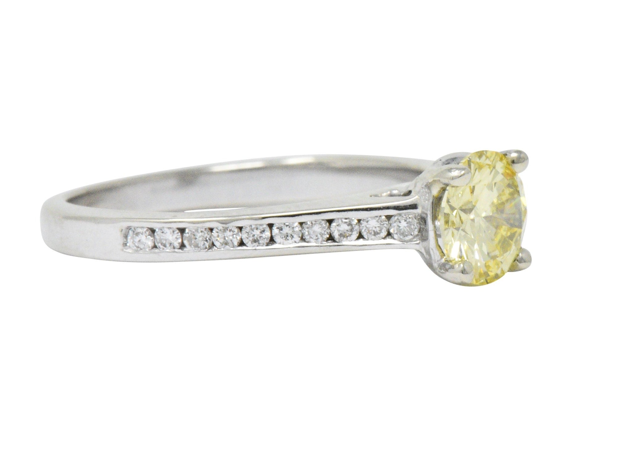 Contemporary 0.79 CTW Fancy Yellow Diamond 14 Karat White Gold Engagement Ring GIA Wilson's Estate Jewelry