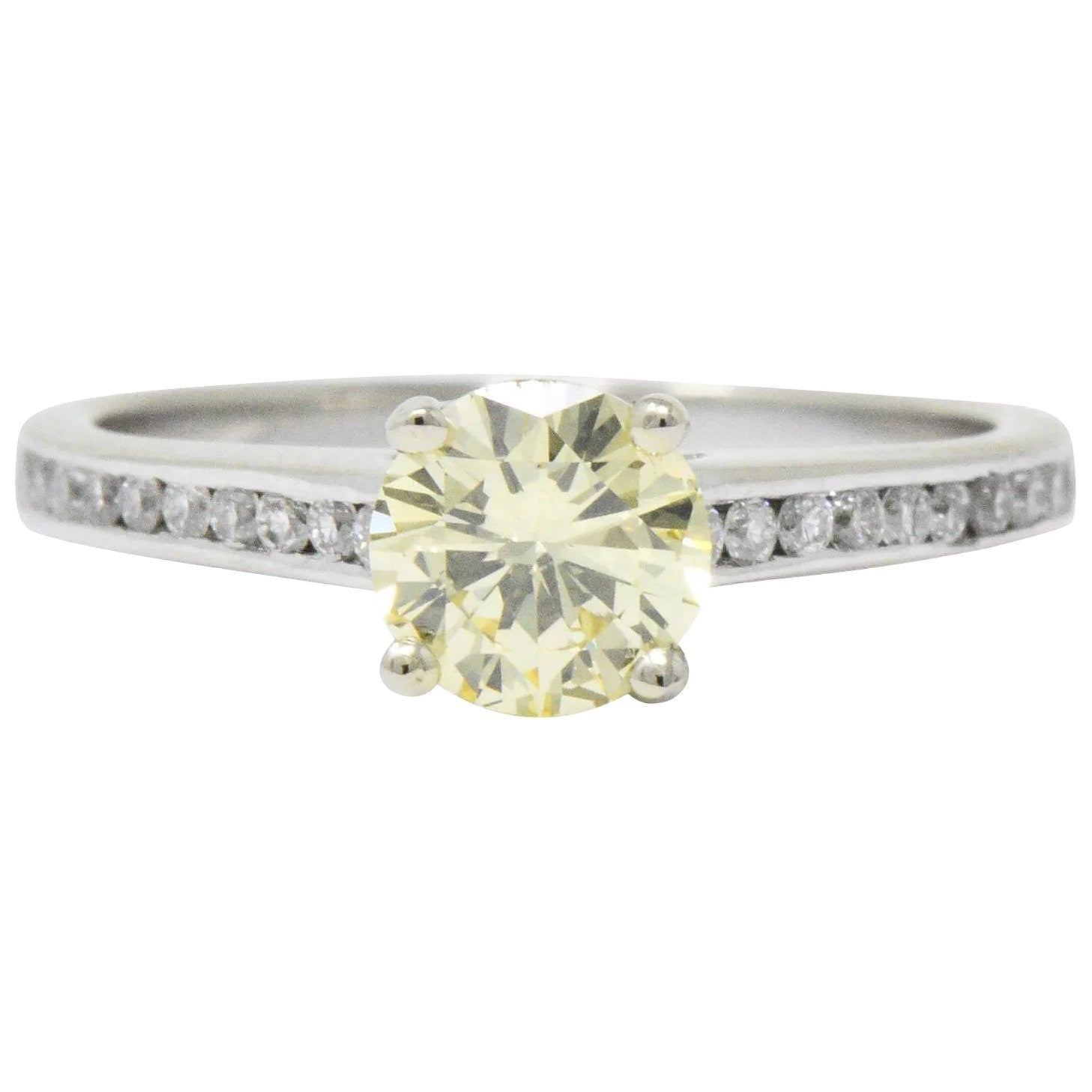 Contemporary 0.79 CTW Fancy Yellow Diamond 14 Karat White Gold Engagement Ring GIA Wilson's Estate Jewelry