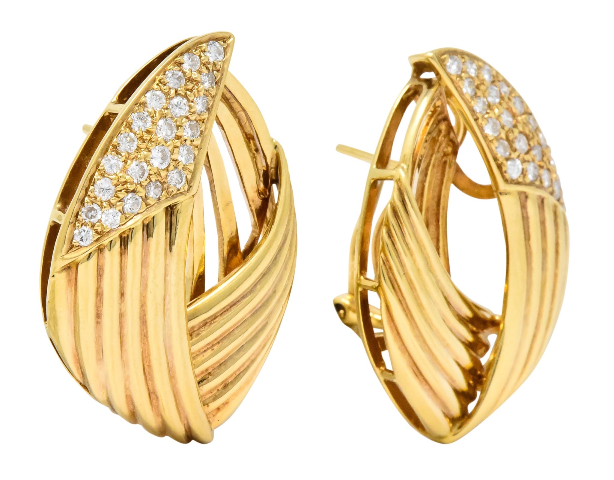 Contemporary 1.00 CTW Diamond 18 Karat Gold Earrings - Wilson's Estate Jewelry