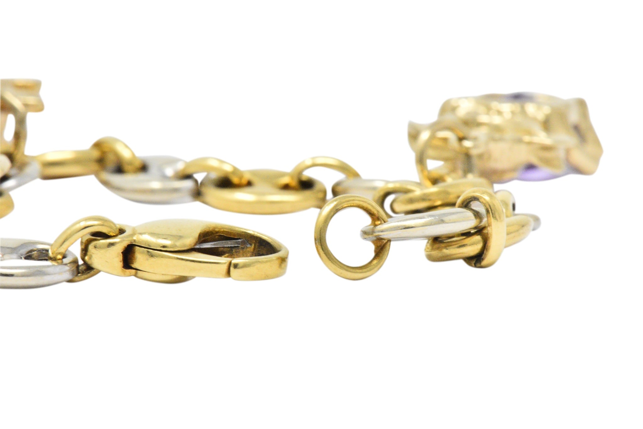 Contemporary 10.70 CTW Amethyst Two-Tone Gold Animal Charm Bracelet Wilson's Estate Jewelry