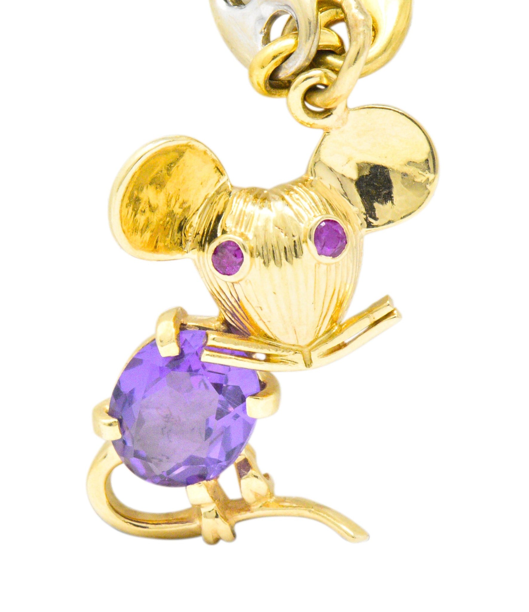 Contemporary 10.70 CTW Amethyst Two-Tone Gold Animal Charm Bracelet Wilson's Estate Jewelry