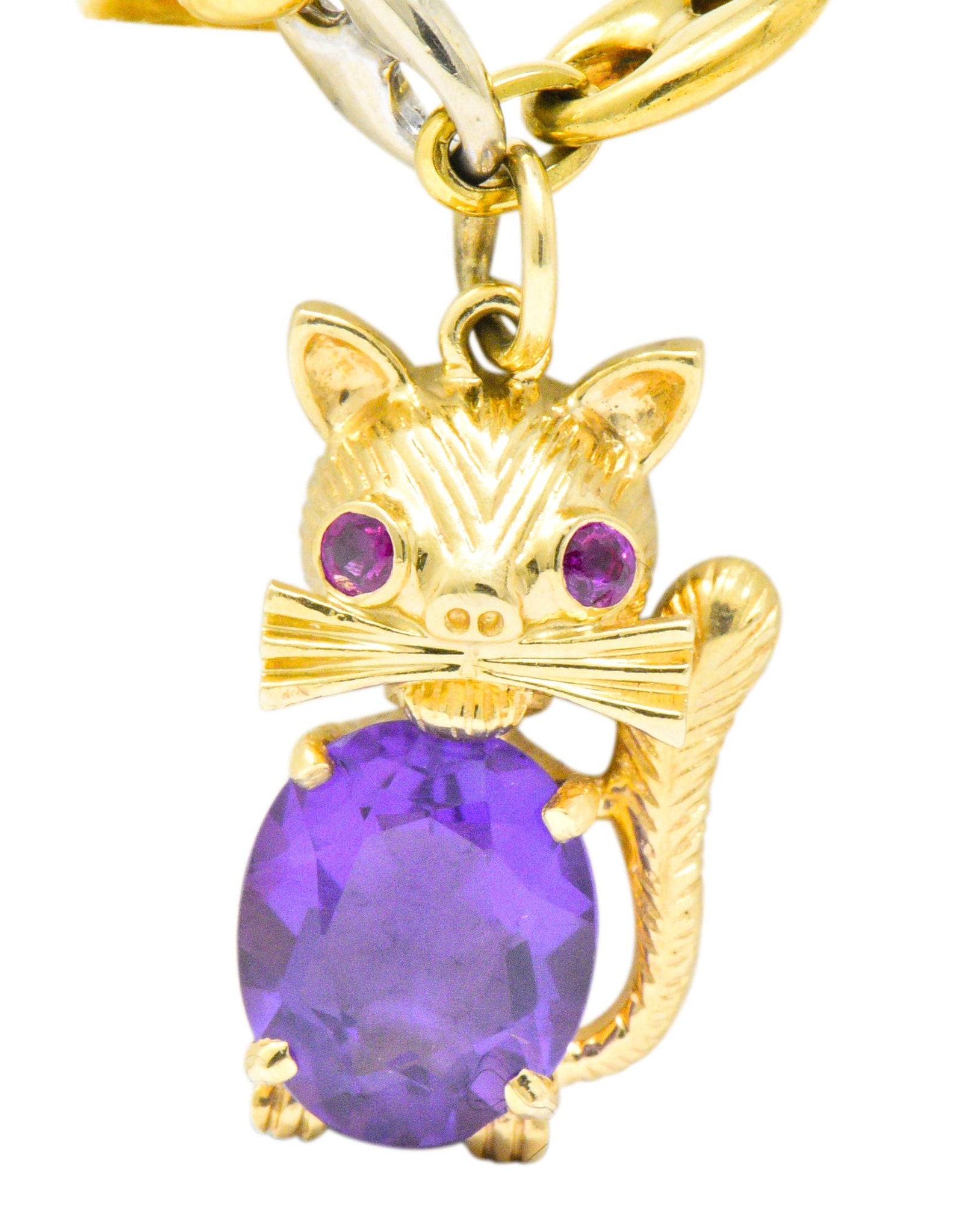 Contemporary 10.70 CTW Amethyst Two-Tone Gold Animal Charm Bracelet Wilson's Estate Jewelry