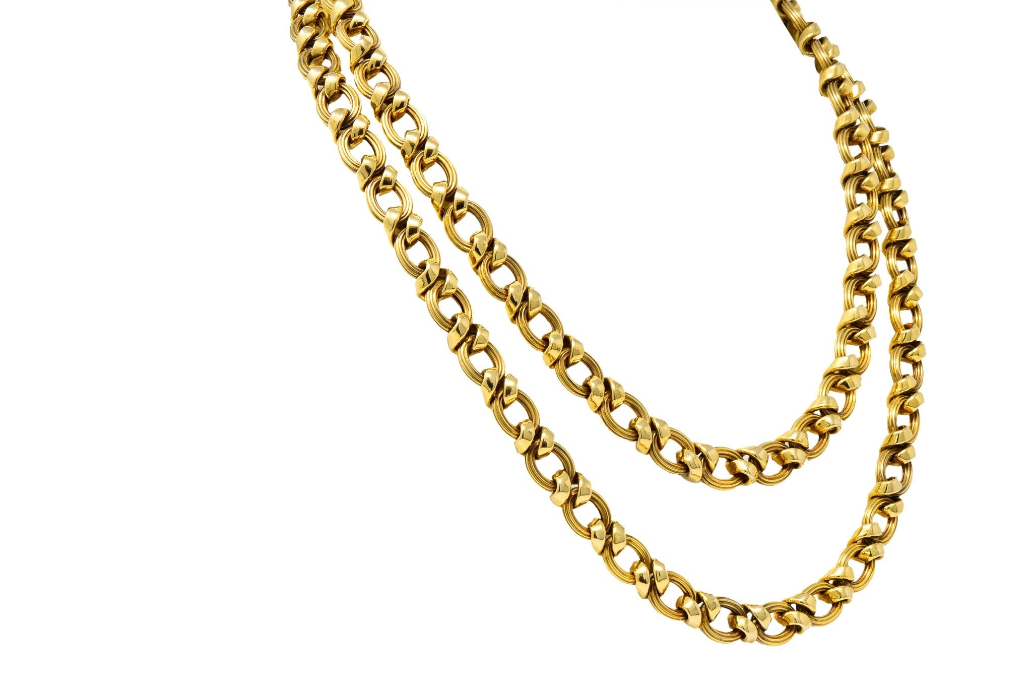 Contemporary 14 Karat Yellow Gold Twisted Link Long Chain Necklace - Wilson's Estate Jewelry
