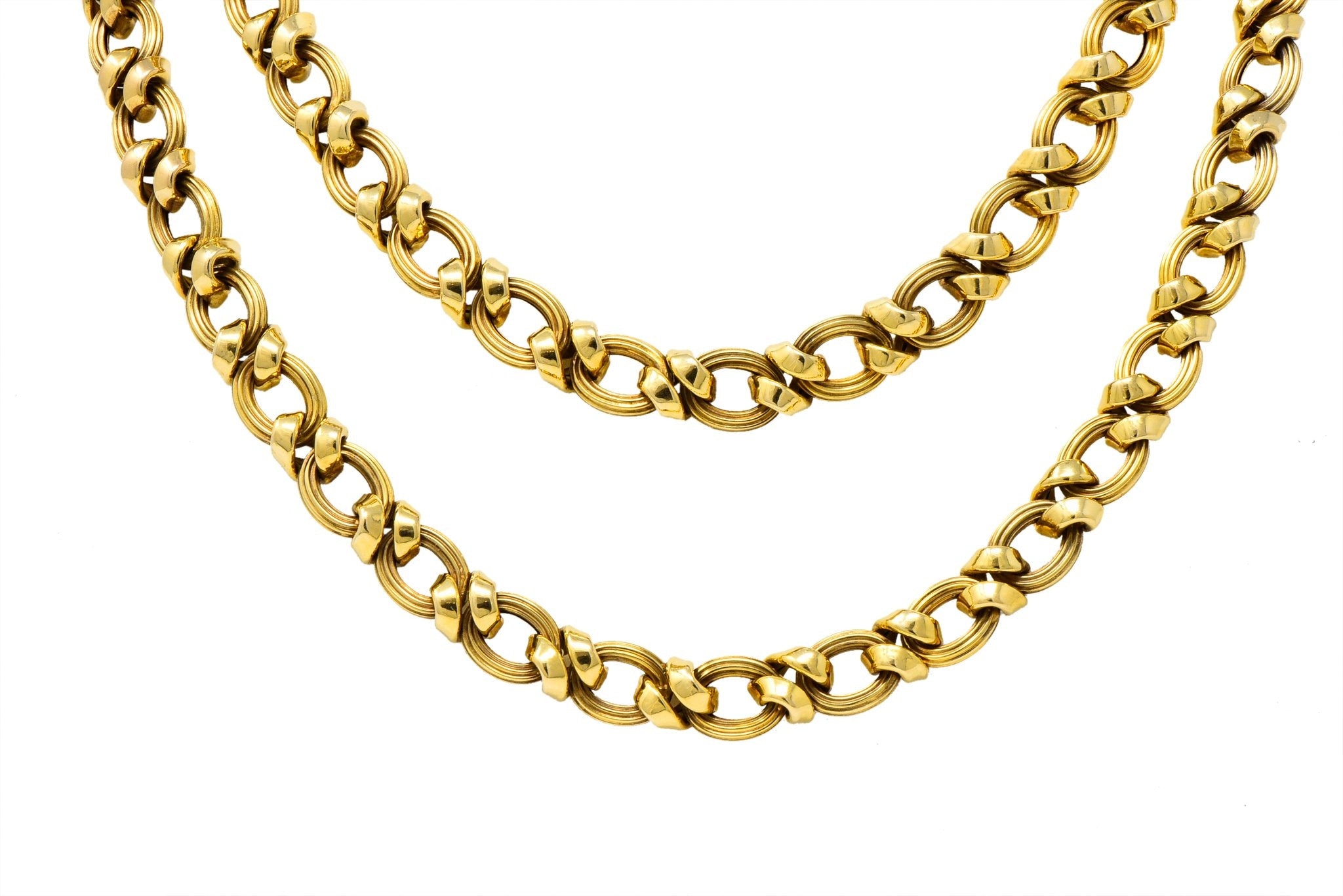 Contemporary 14 Karat Yellow Gold Twisted Link Long Chain Necklace - Wilson's Estate Jewelry
