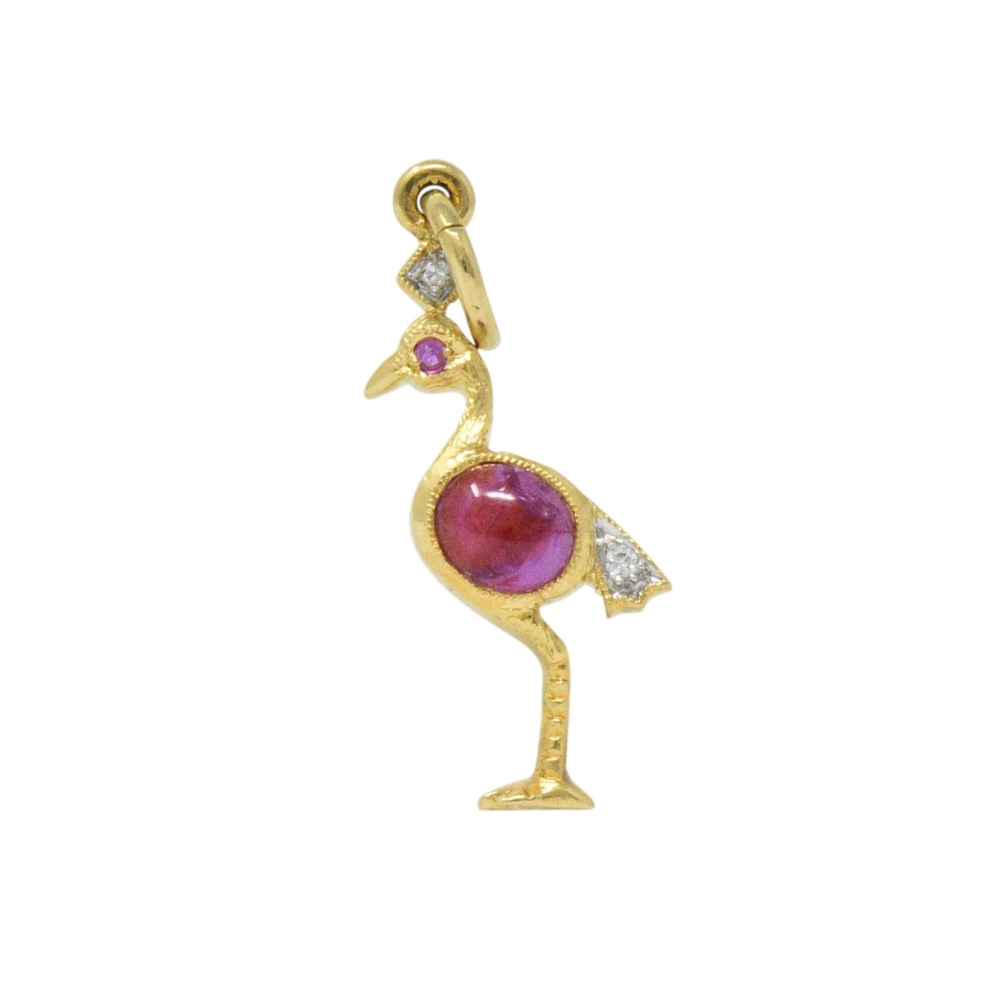 Contemporary 1980's Ruby Diamond 18 Karat Flamingo Gold Charm Wilson's Estate Jewelry