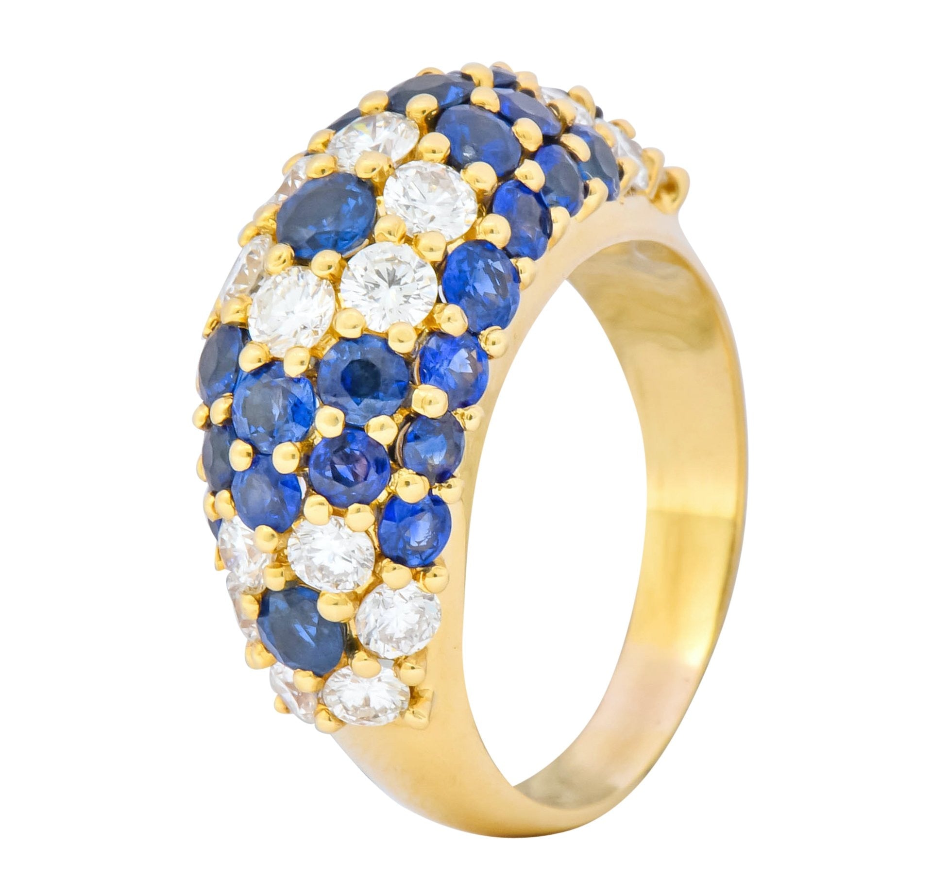 Contemporary 5.06 CTW Sapphire Diamond 18 Karat Gold Bombay Floral Band Ring - Wilson's Estate Jewelry