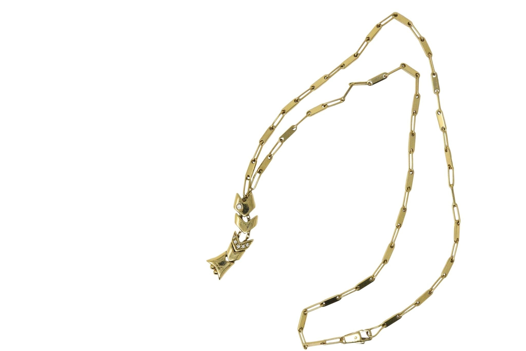 Contemporary Diamond 18 Karat Yellow Gold Articulated Fish Pendant Necklace Italy - Wilson's Estate Jewelry