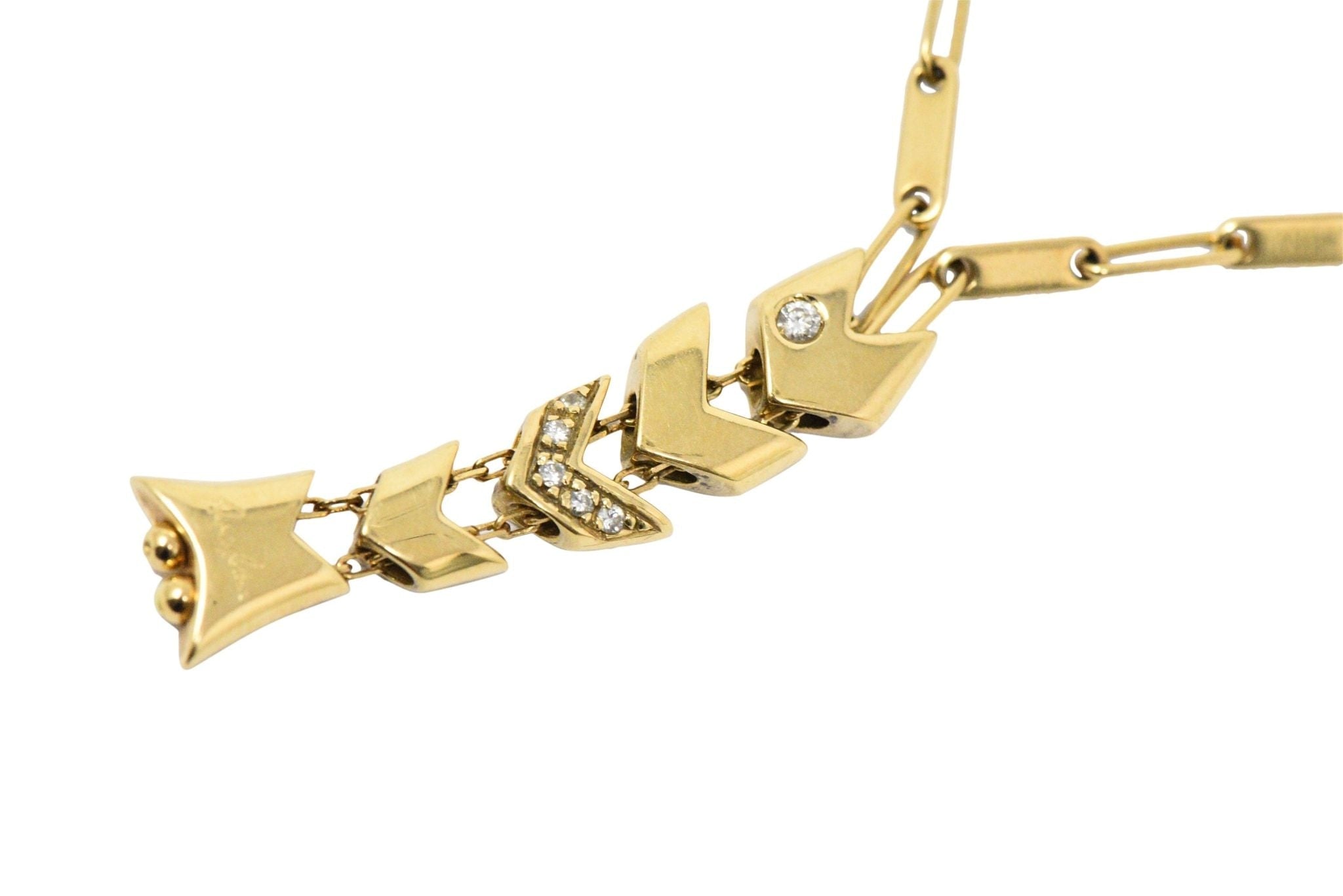 Contemporary Diamond 18 Karat Yellow Gold Articulated Fish Pendant Necklace Italy - Wilson's Estate Jewelry