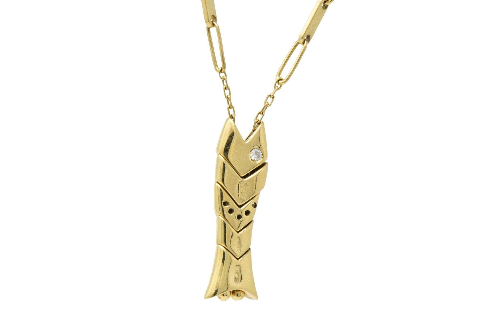 Contemporary Diamond 18 Karat Yellow Gold Articulated Fish Pendant Necklace Italy - Wilson's Estate Jewelry