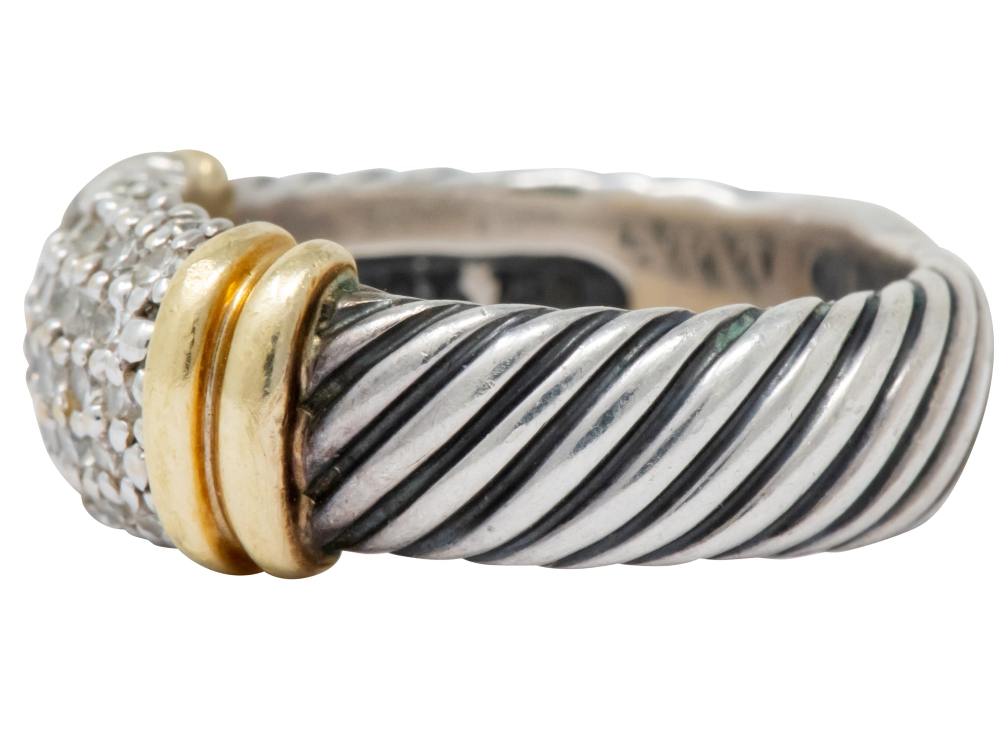 David Yurman 0.64 CTW Diamond 18 Karat Gold Sterling Silver Metro Ring - Wilson's Estate Jewelry