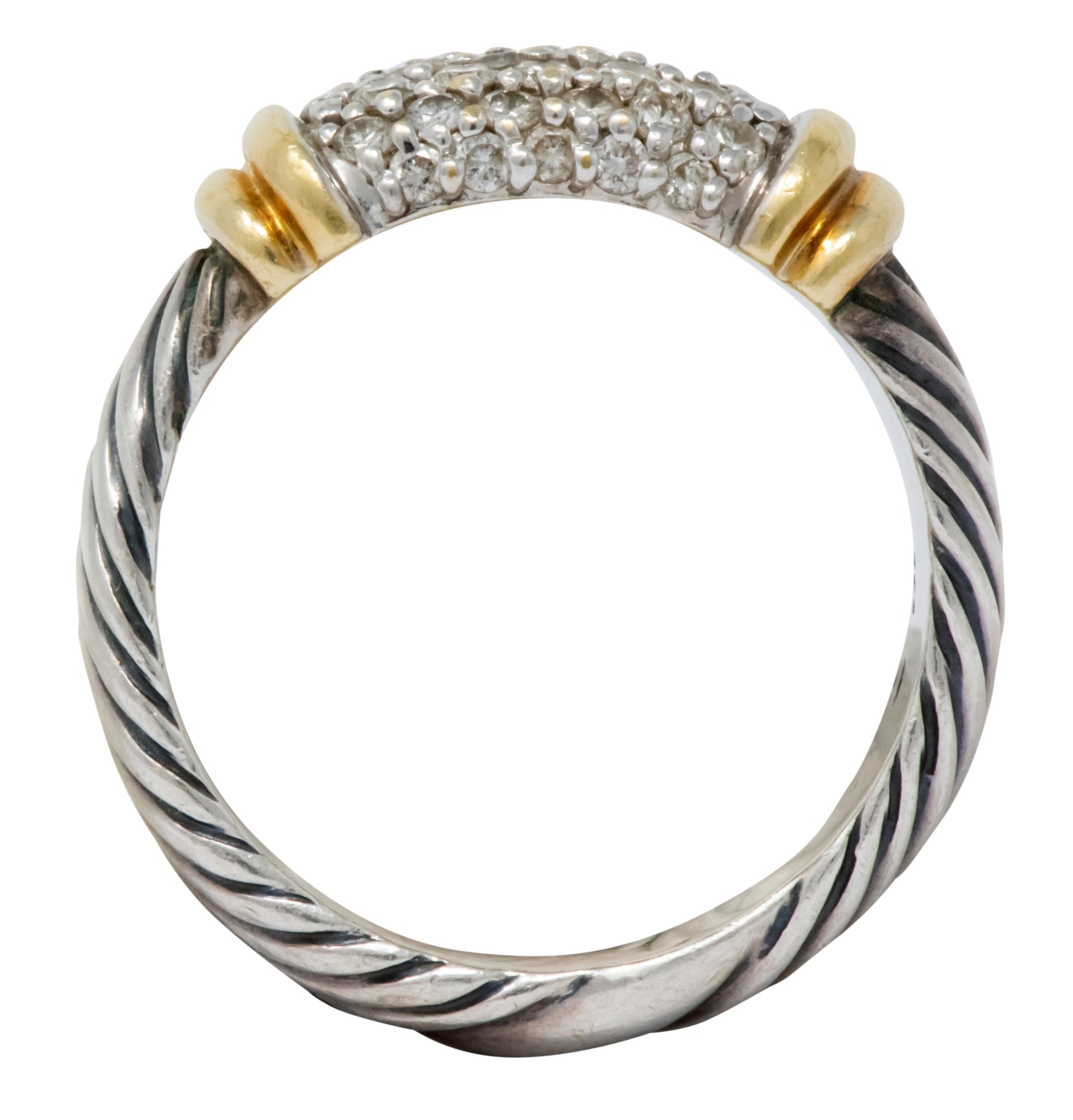 David Yurman 0.64 CTW Diamond 18 Karat Gold Sterling Silver Metro Ring - Wilson's Estate Jewelry