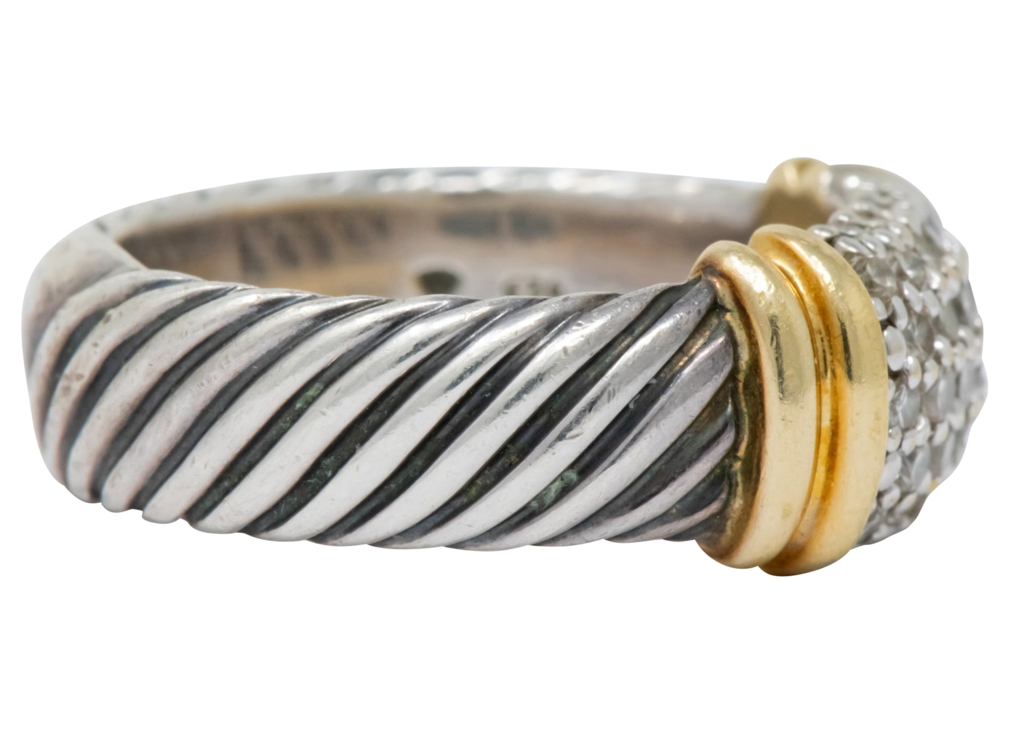 David Yurman 0.64 CTW Diamond 18 Karat Gold Sterling Silver Metro Ring - Wilson's Estate Jewelry