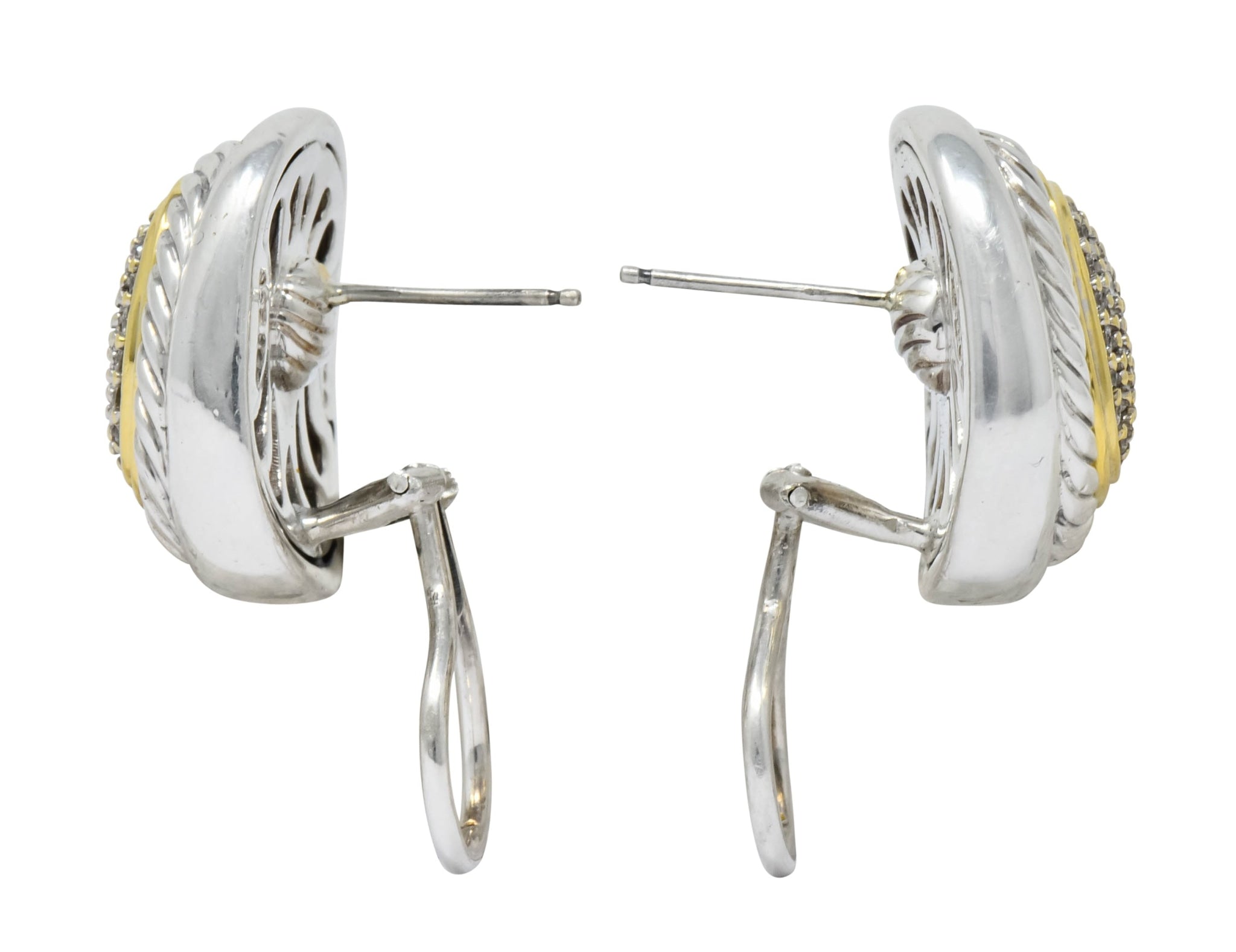 David Yurman 1.25 CTW Diamond Sterling Silver 18 Karat Gold Pave Earrings - Wilson's Estate Jewelry