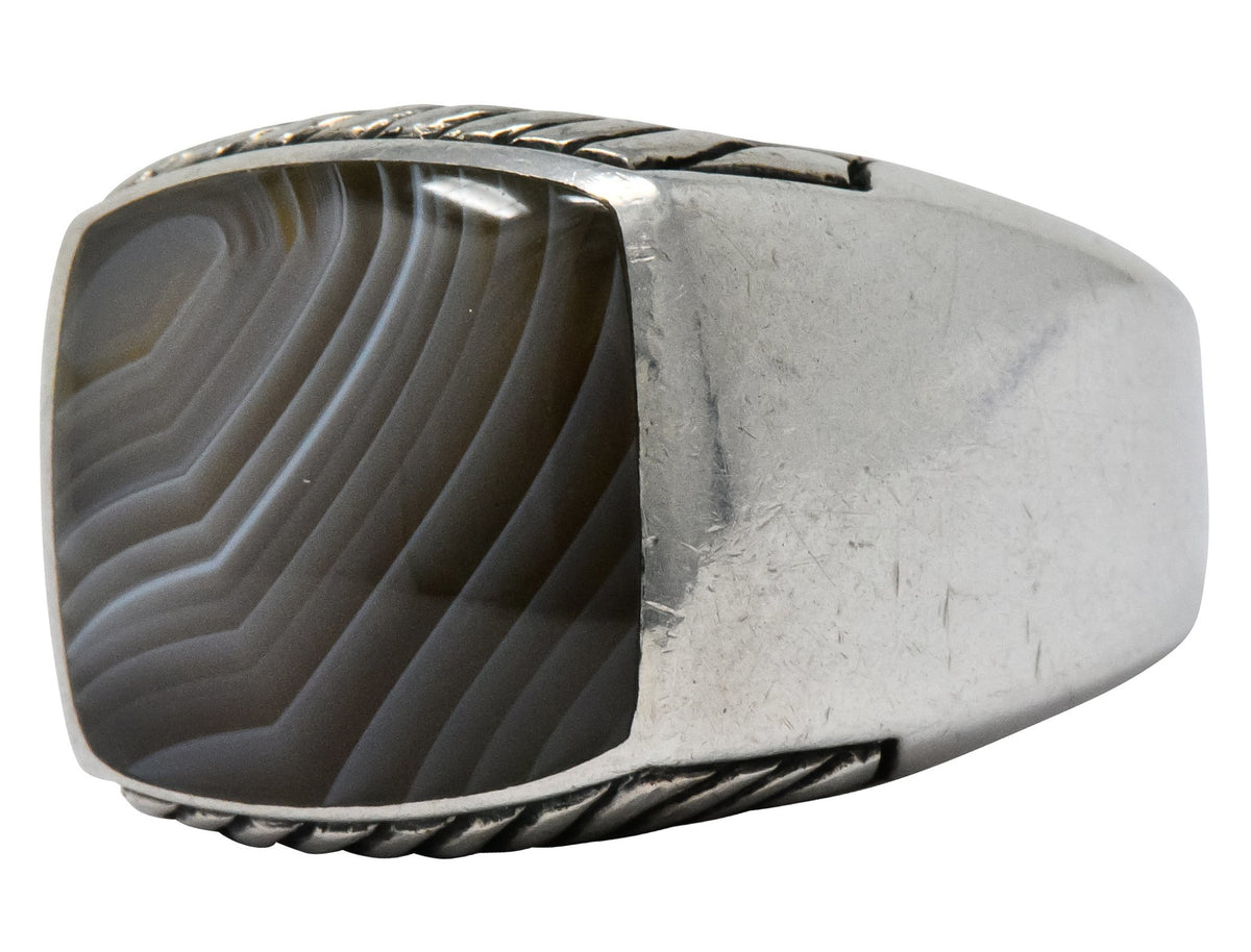 David Yurman Agate Sterling Silver Men's Exotic Stone Ring - Wilson's Estate Jewelry