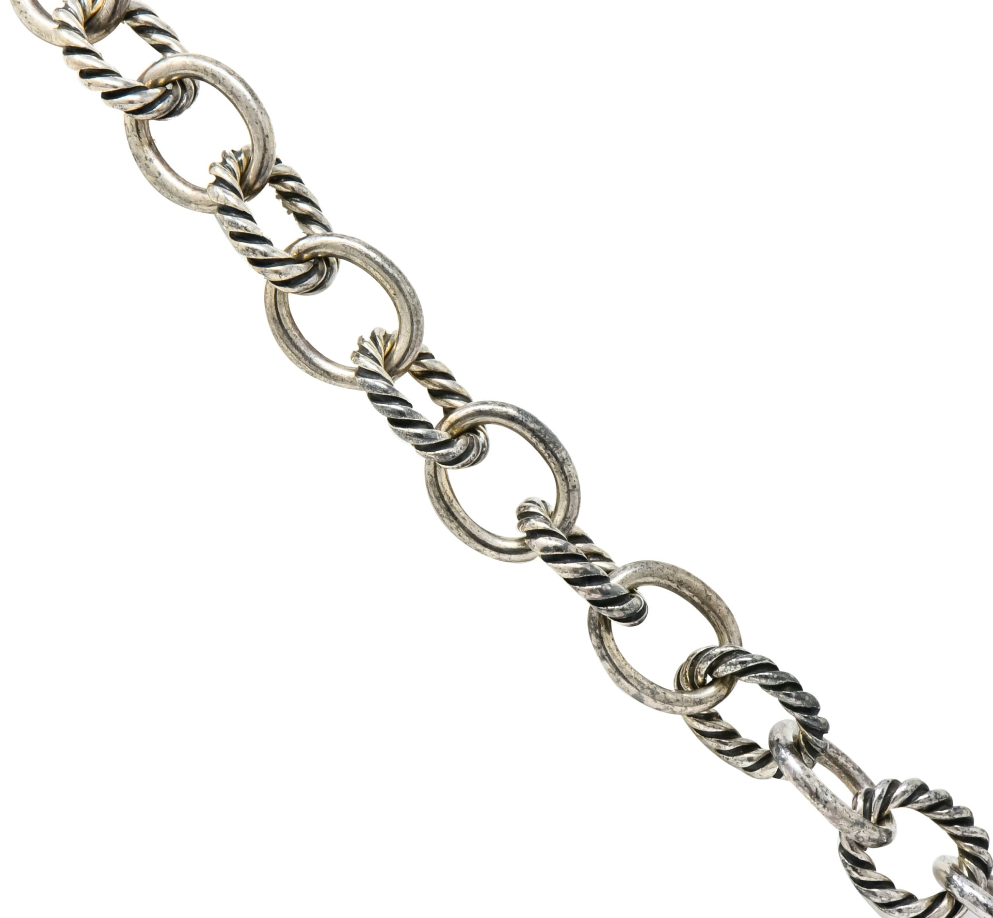 David Yurman Blue Topaz Sterling Silver Albion Enhancer Linked Necklace - Wilson's Estate Jewelry
