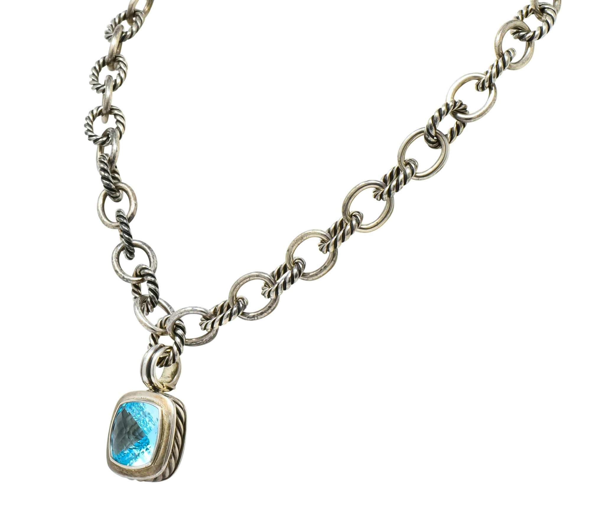 David Yurman Blue Topaz Sterling Silver Albion Enhancer Linked Necklace - Wilson's Estate Jewelry