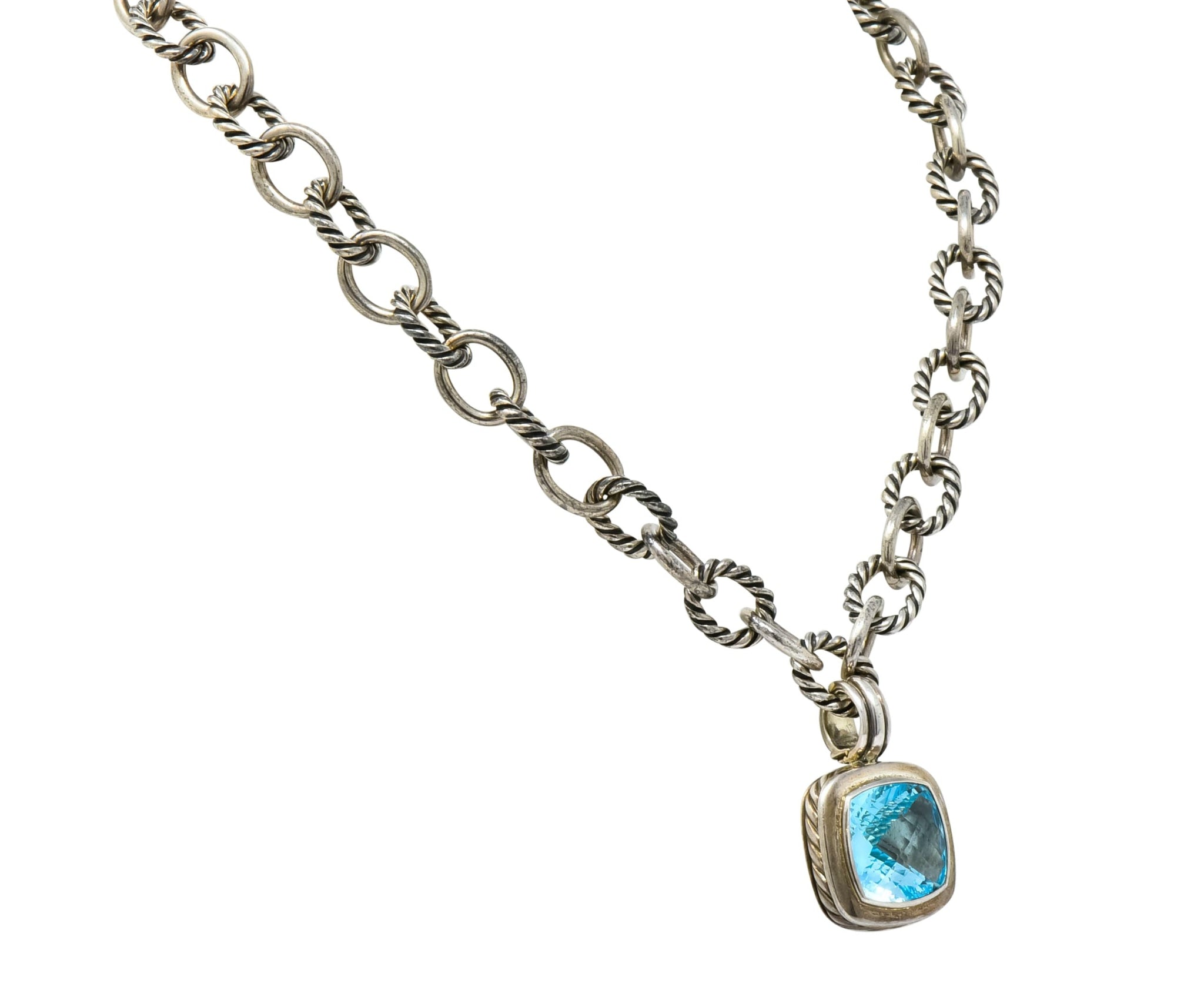 David Yurman Blue Topaz Sterling Silver Albion Enhancer Linked Necklace - Wilson's Estate Jewelry