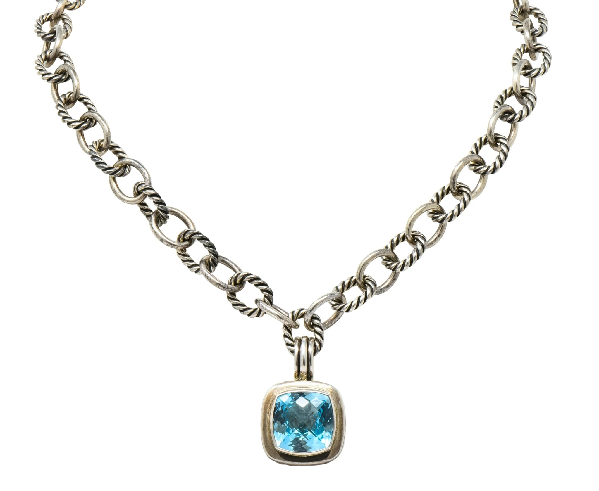 David Yurman Blue Topaz Sterling Silver Albion Enhancer Linked Necklace - Wilson's Estate Jewelry