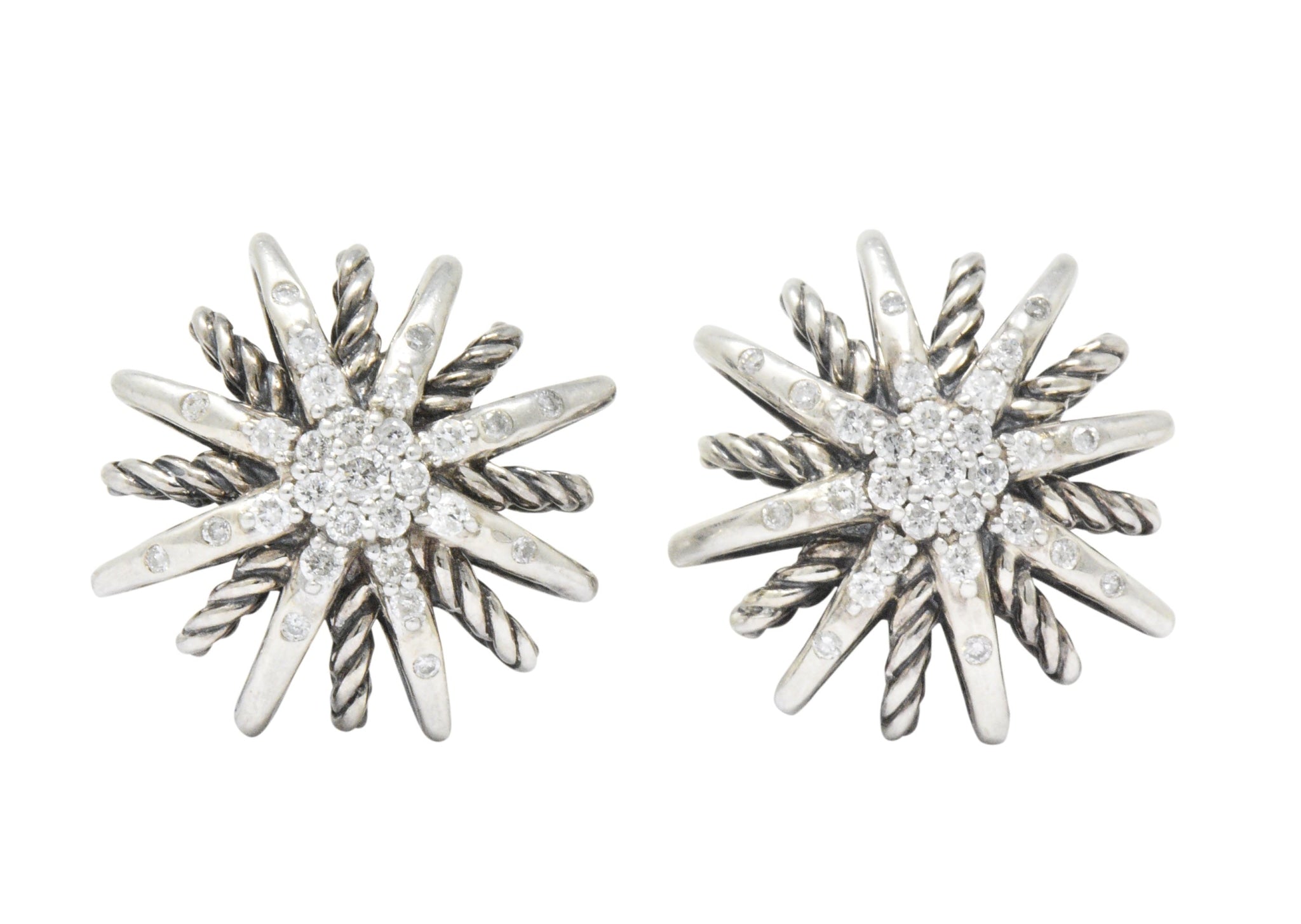 David Yurman Diamond Sterling Silver Starburst Earrings Wilson's Estate Jewelry