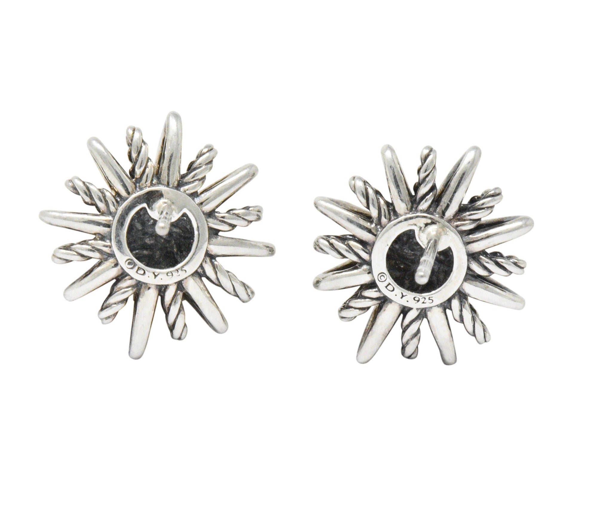David Yurman Diamond Sterling Silver Starburst Earrings Wilson's Estate Jewelry