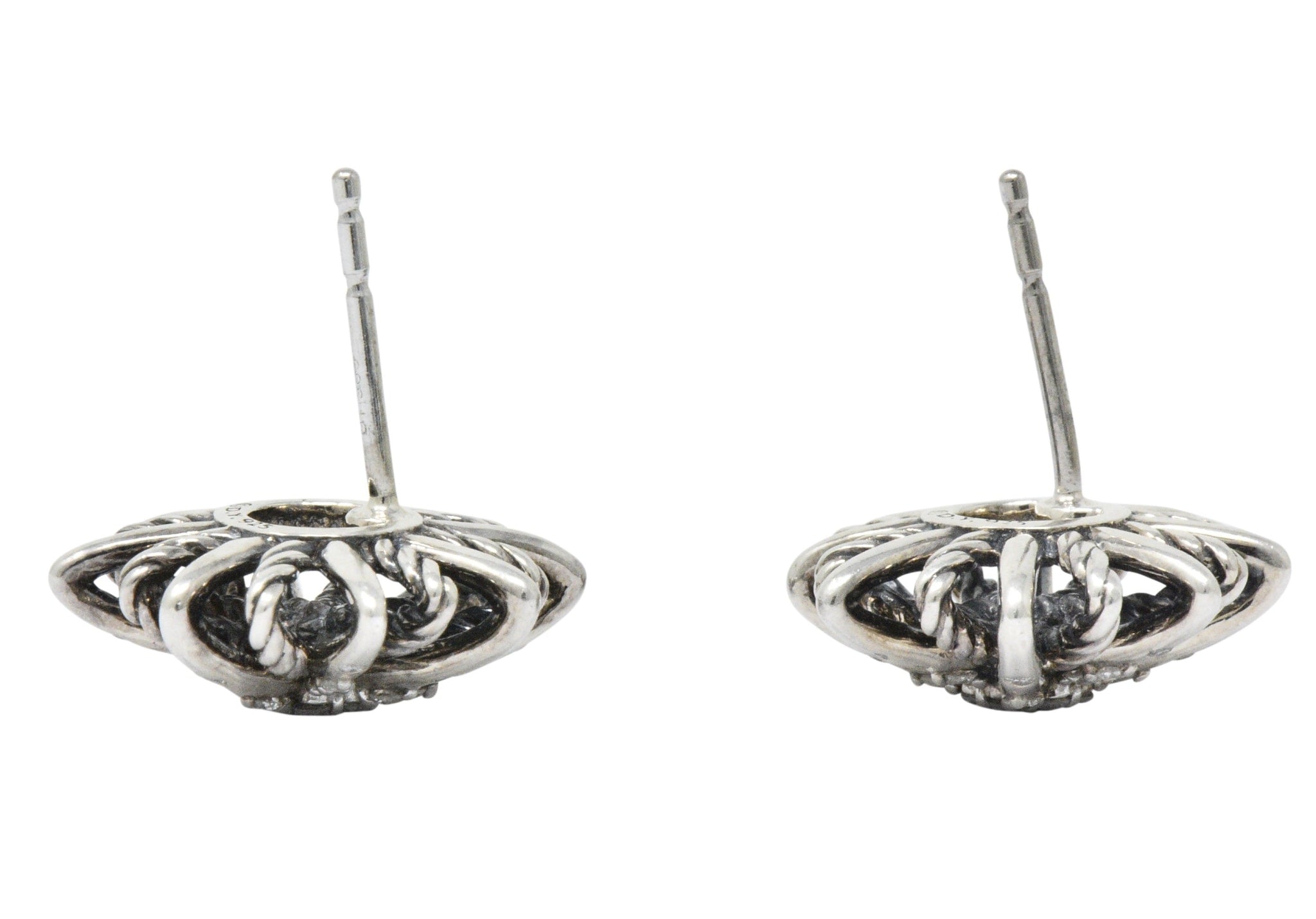 David Yurman Diamond Sterling Silver Starburst Earrings Wilson's Estate Jewelry