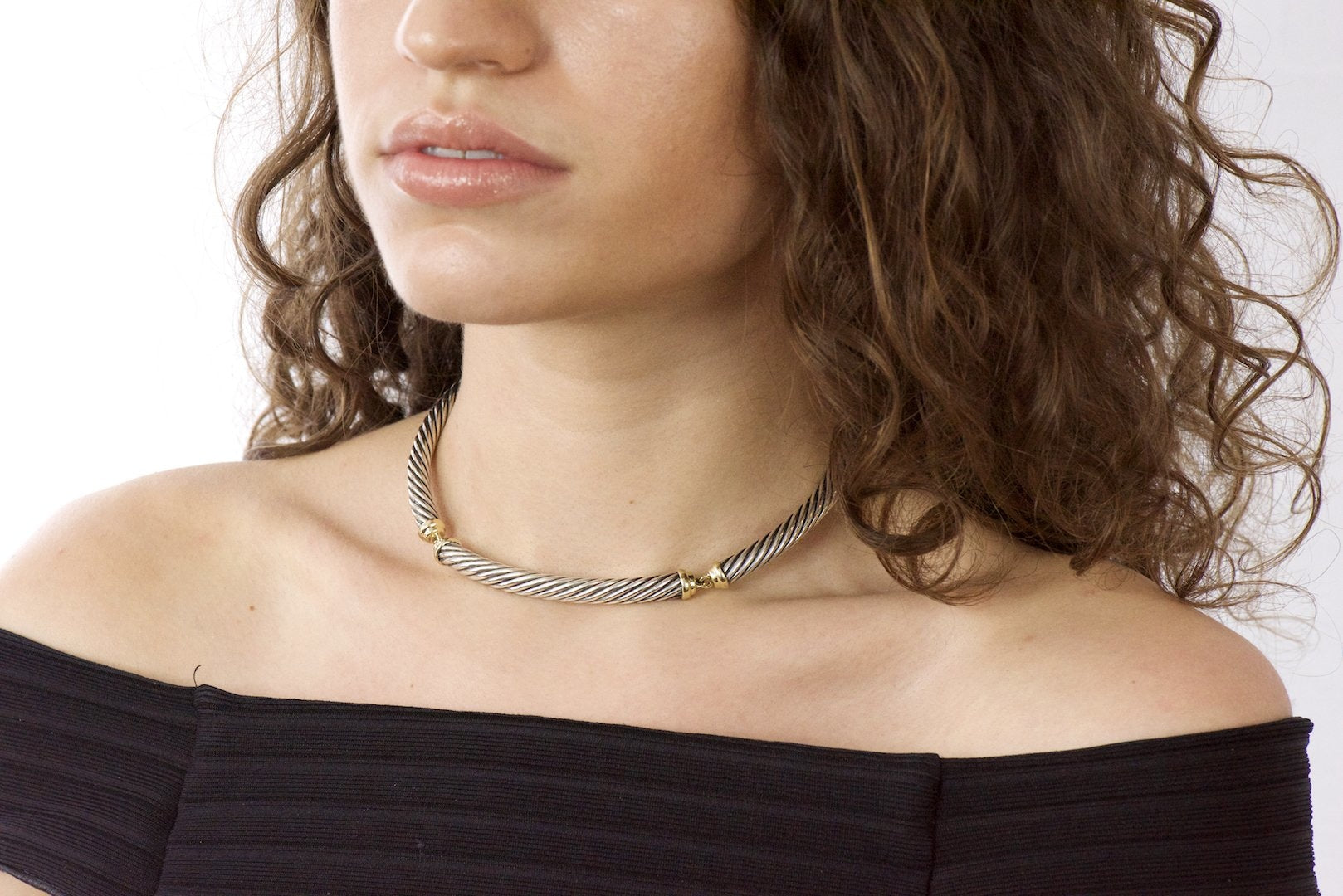David Yurman Metro Sterling Silver 14 Karat Gold Cable Necklace Wilson's Estate Jewelry