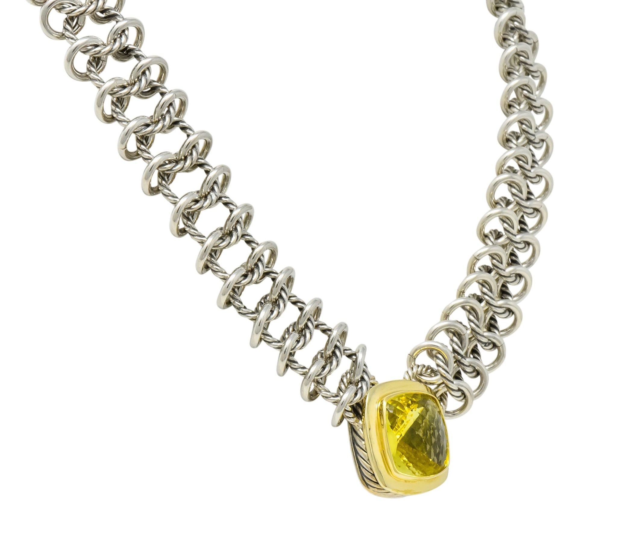 David Yurman Quartz 18 Karat Gold Woven Sterling Silver Link Chain Necklace - Wilson's Estate Jewelry