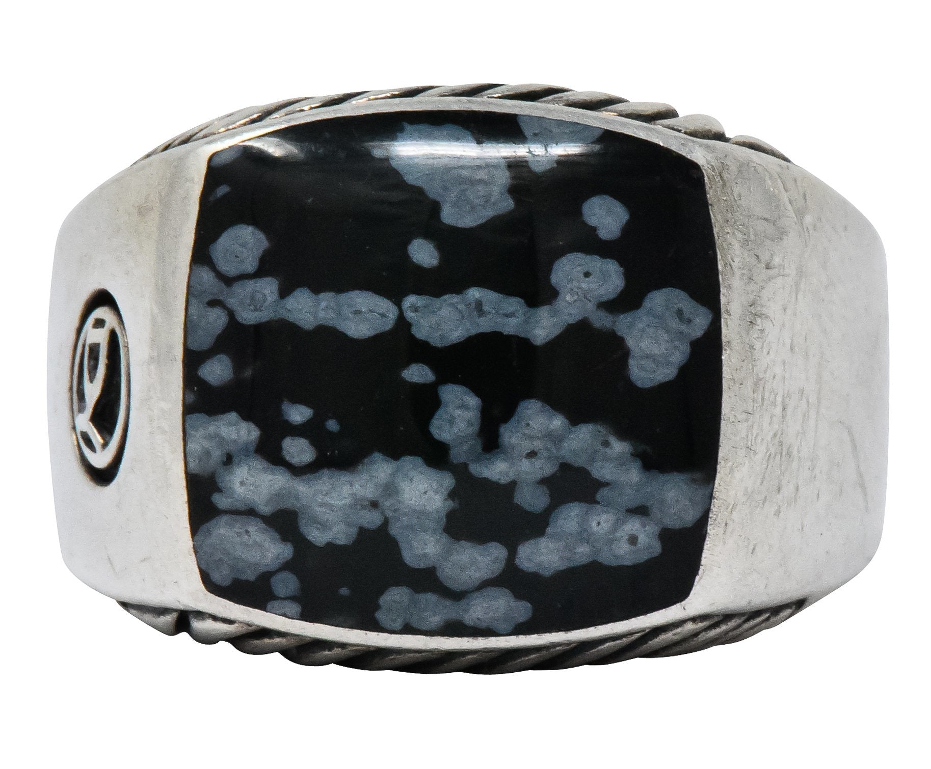 David Yurman Snowflake Obsidian Sterling Silver Men's Exotic Stone Ring - Wilson's Estate Jewelry