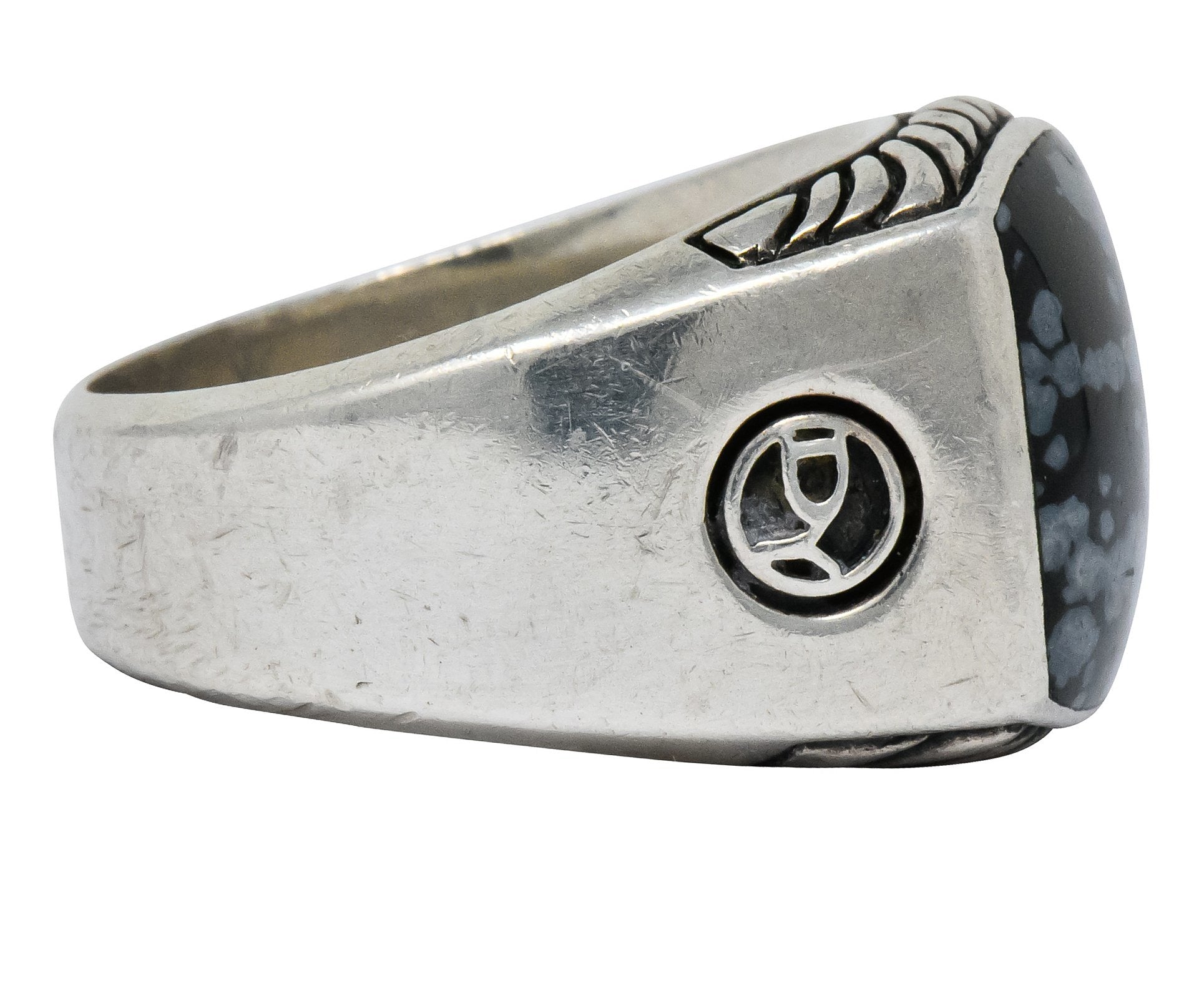 David Yurman Snowflake Obsidian Sterling Silver Men's Exotic Stone Ring - Wilson's Estate Jewelry