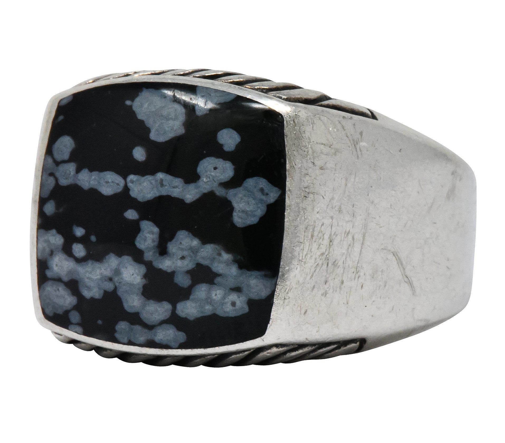 David Yurman Snowflake Obsidian Sterling Silver Men's Exotic Stone Ring - Wilson's Estate Jewelry