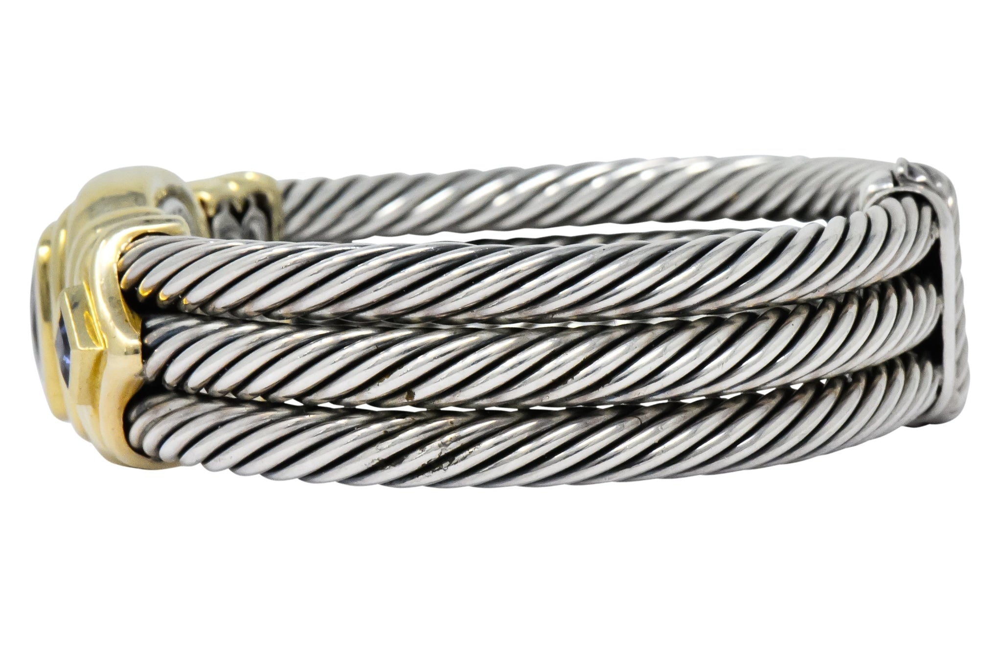David Yurman Vintage Citrine Iolite Sterling Silver 14 Karat Gold Triple Cable Bracelet - Wilson's Estate Jewelry